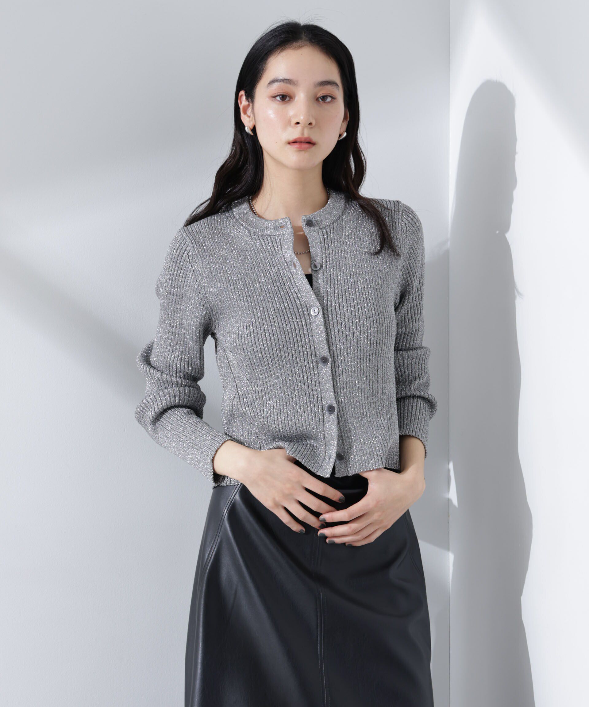 nano･universe「グリッターラメニットカーディガン（セットアップ可）」|ニット・セーター|