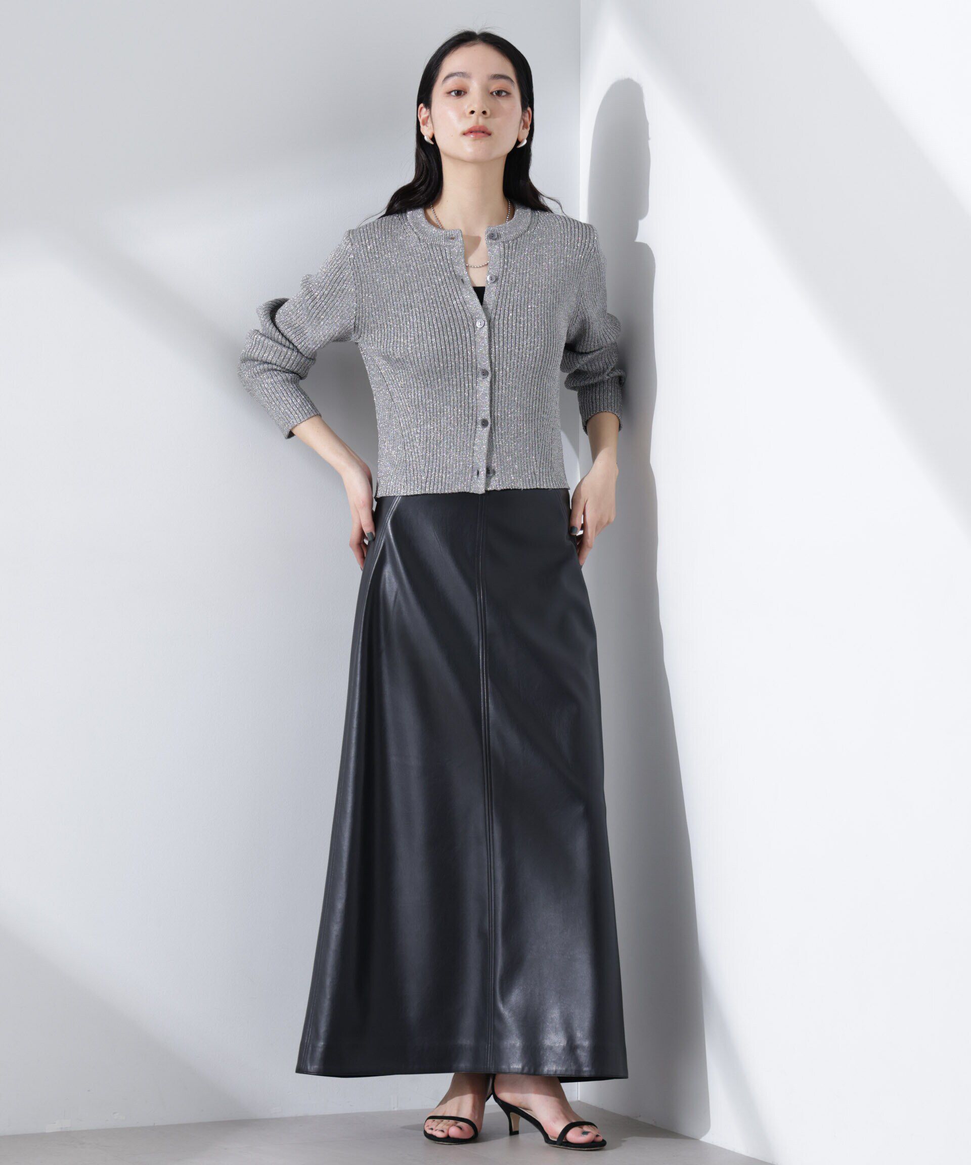 nano･universe「グリッターラメニットカーディガン（セットアップ可）」|ニット・セーター|