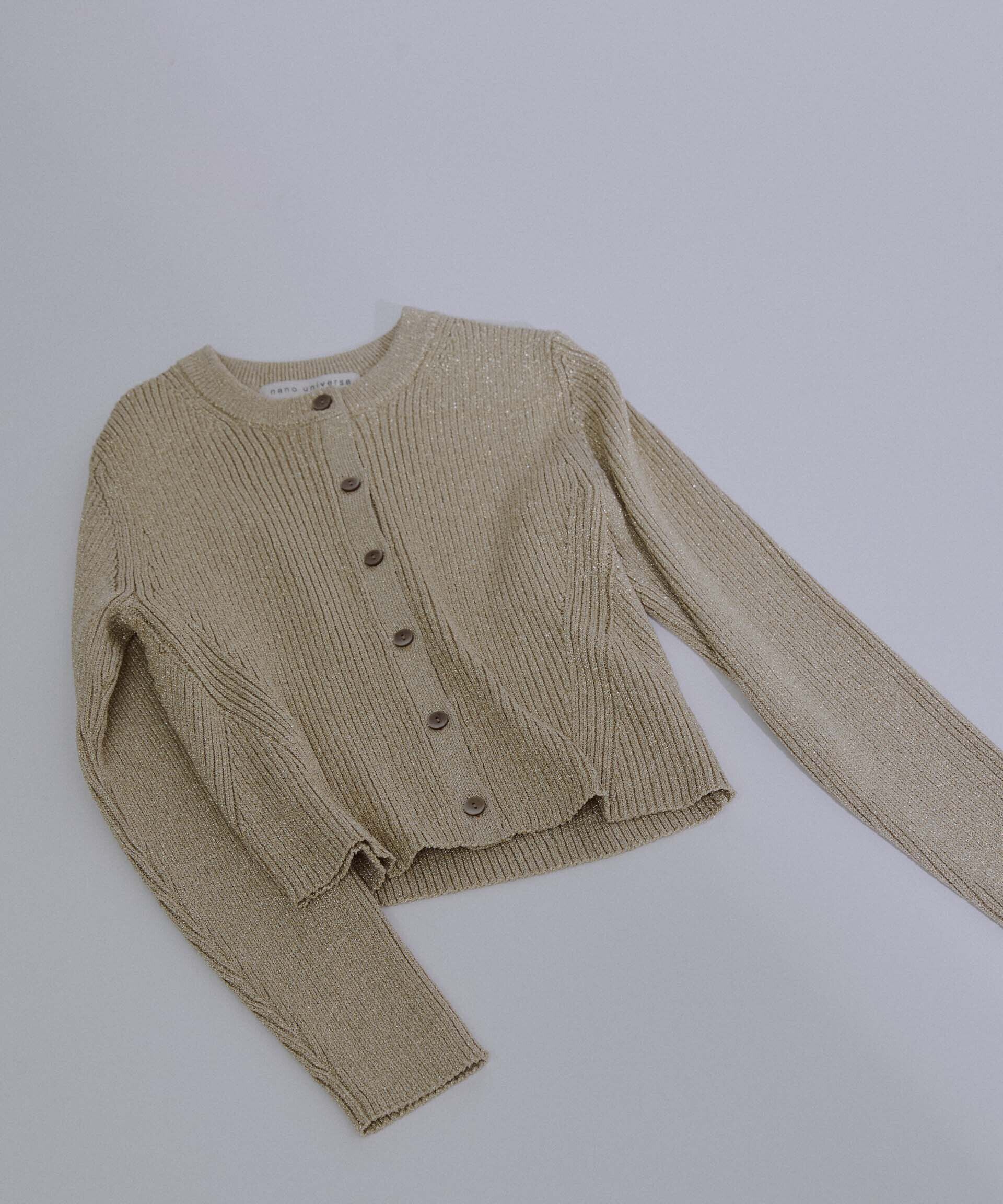 nano･universe「グリッターラメニットカーディガン（セットアップ可）」|ニット・セーター|ゴールド