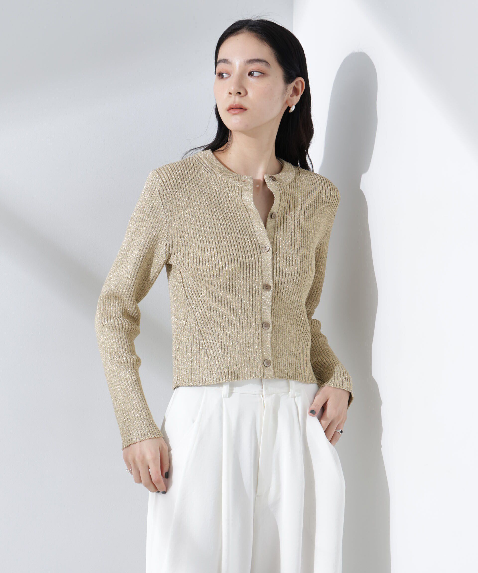 nano･universe「グリッターラメニットカーディガン（セットアップ可）」|ニット・セーター|