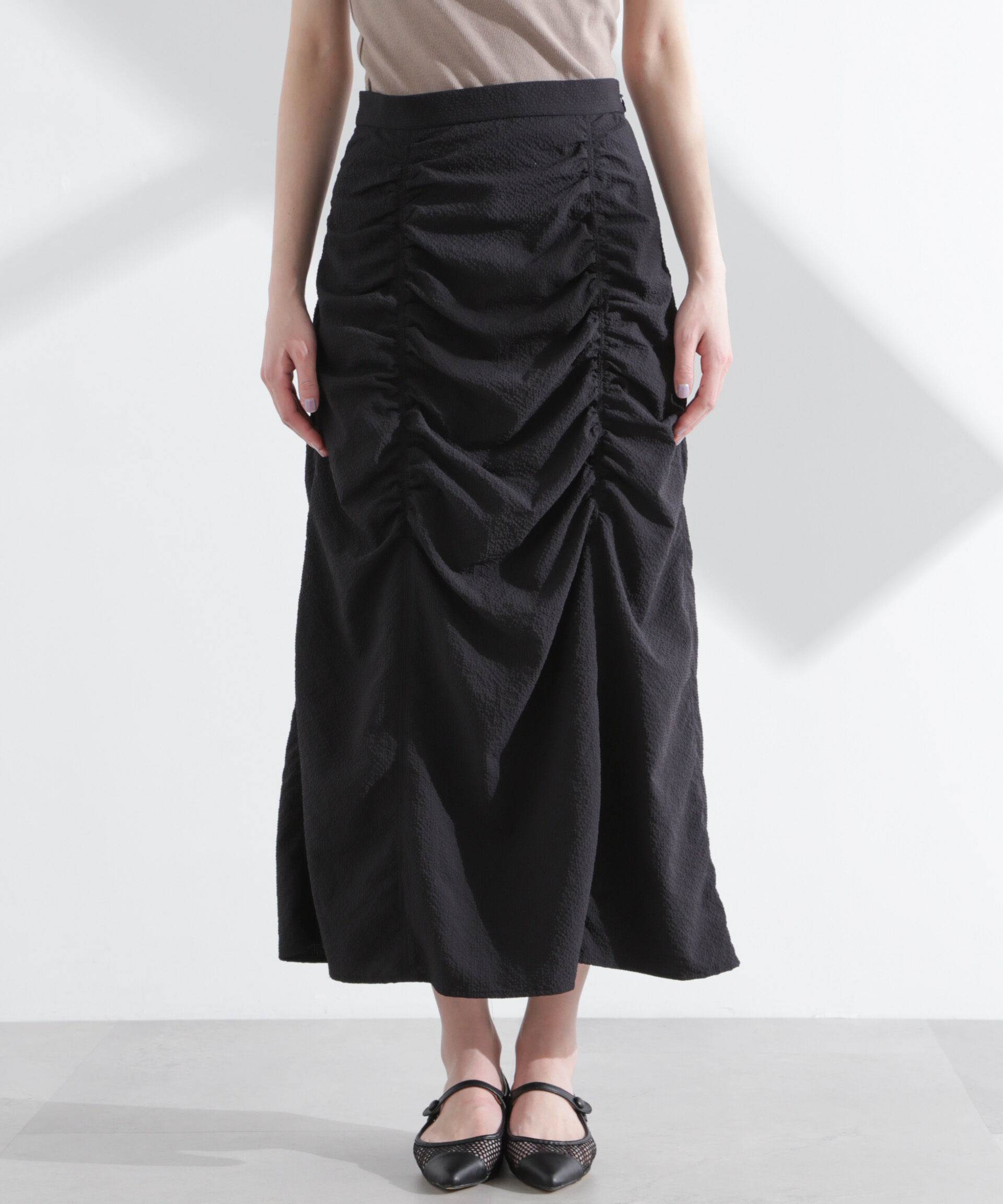 nano･universe「ギャザー切り替えサッカースカート」|スカート|