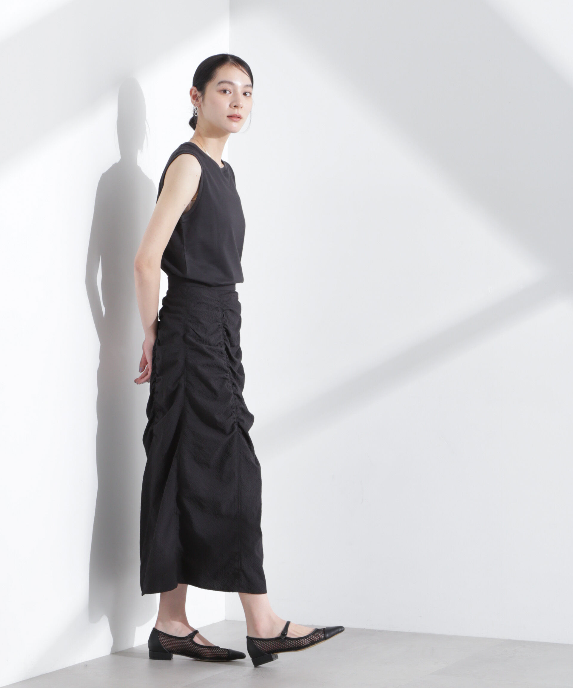 nano･universe「ギャザー切り替えサッカースカート」|スカート|