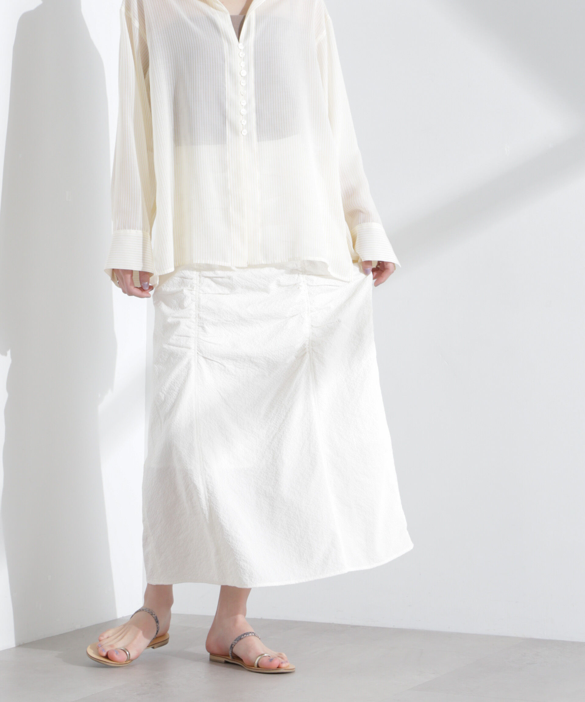 nano･universe「ギャザー切り替えサッカースカート」|スカート|オフホワイト1