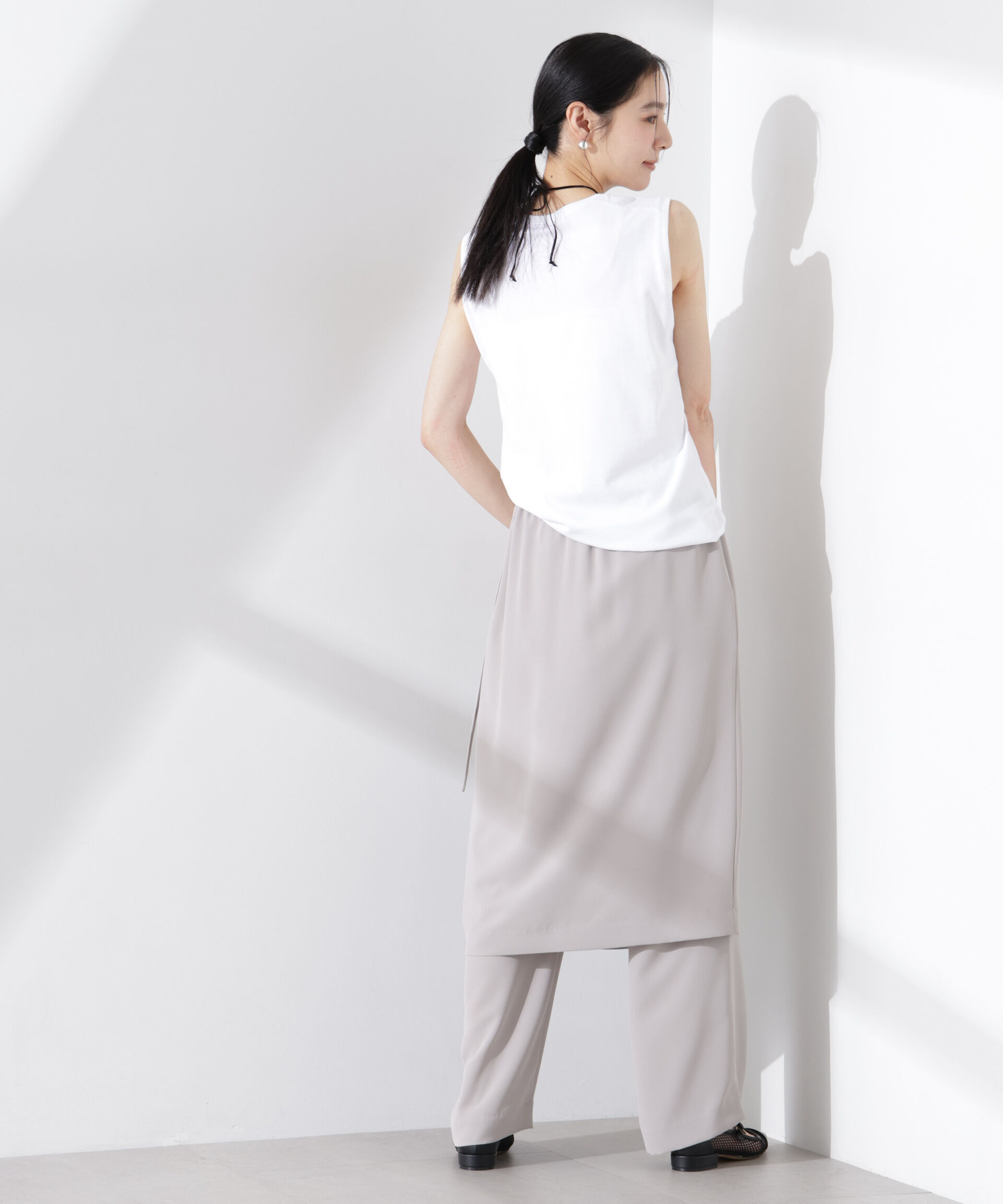 nano･universe「ラップスカート付きツイルパンツ」|チノ|