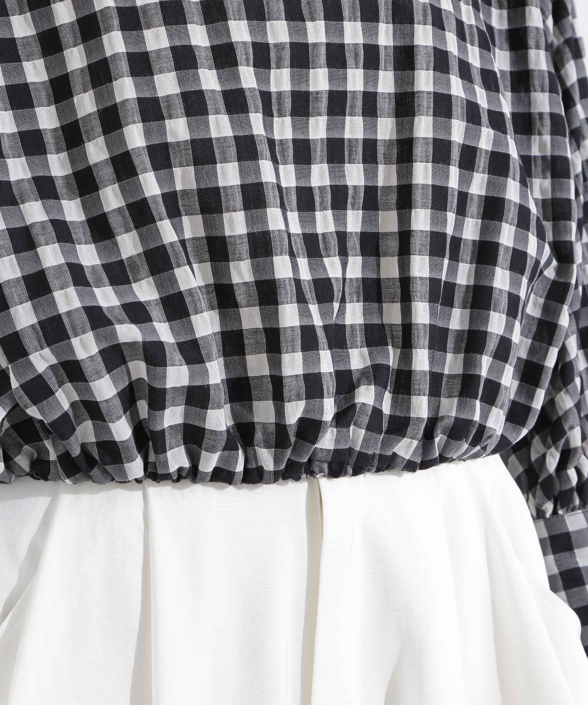 nano･universe「シアーチェックバックオープンバルーンブラウス」|シャツ・ブラウス|