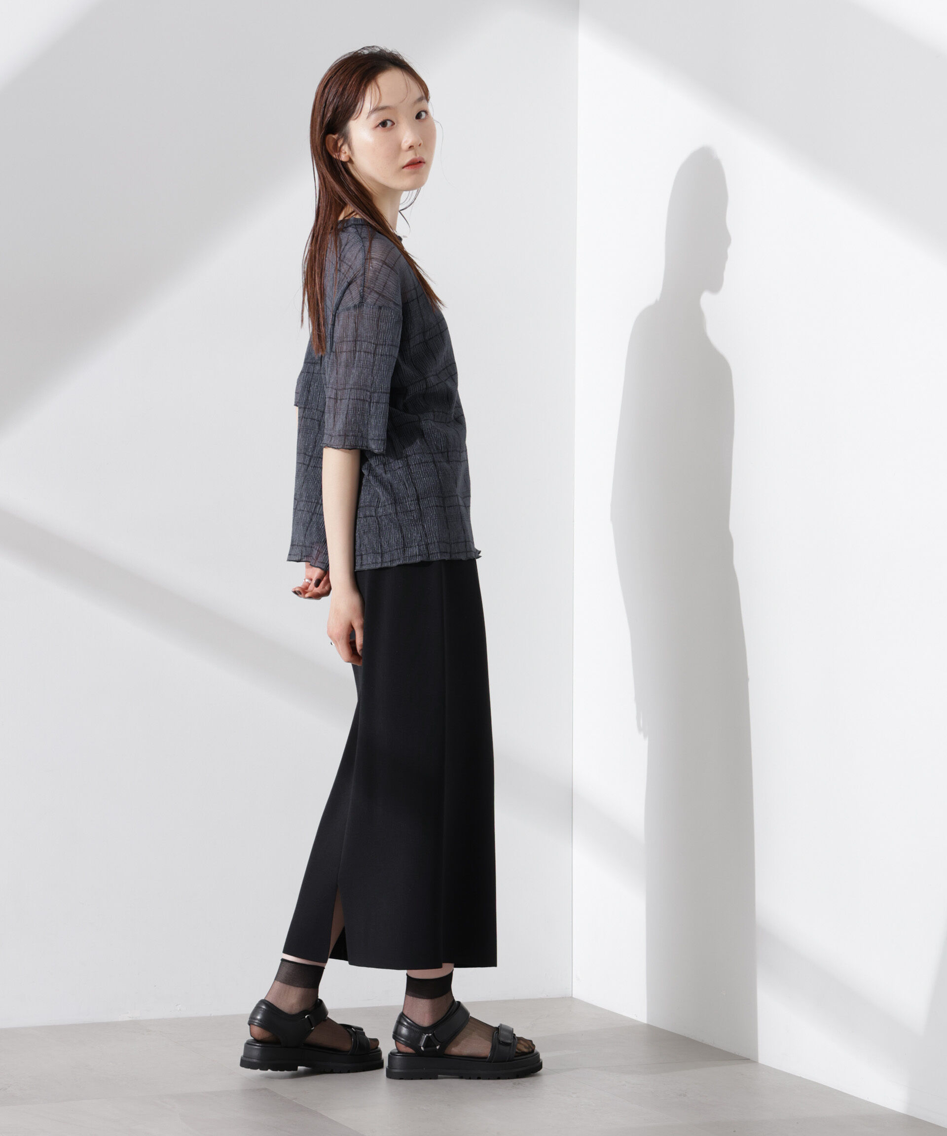 nano･universe「楊柳チェックシアーカットTシャツ」|Tシャツ・カットソー|