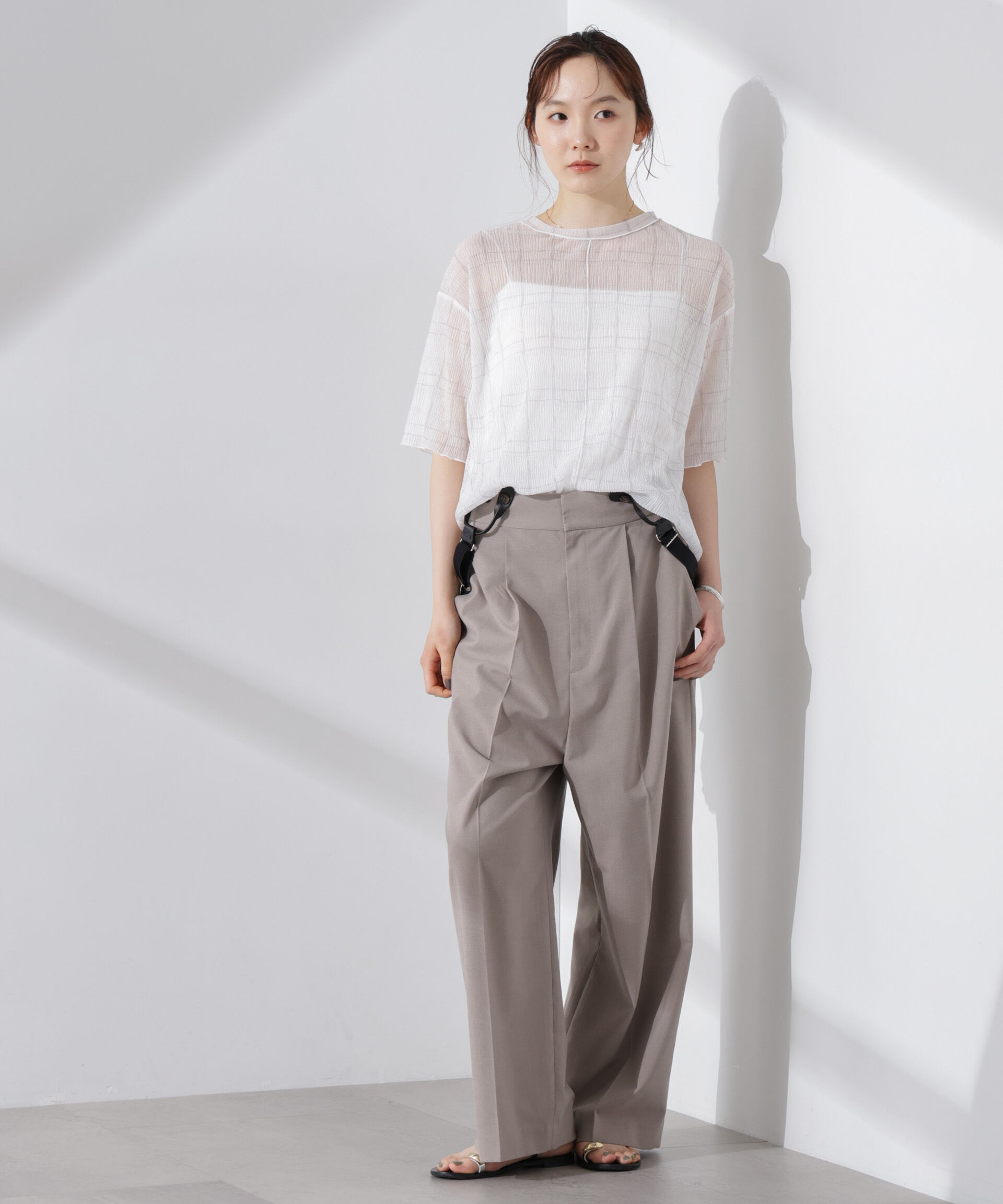 nano･universe「楊柳チェックシアーカットTシャツ」|Tシャツ・カットソー|