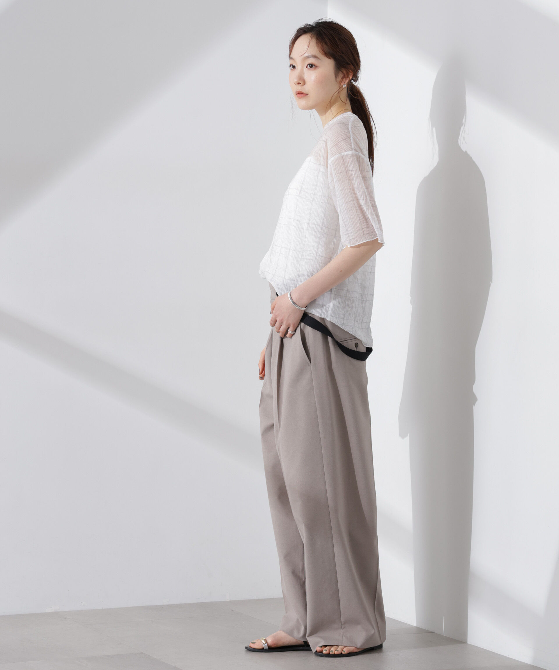 nano･universe「楊柳チェックシアーカットTシャツ」|Tシャツ・カットソー|