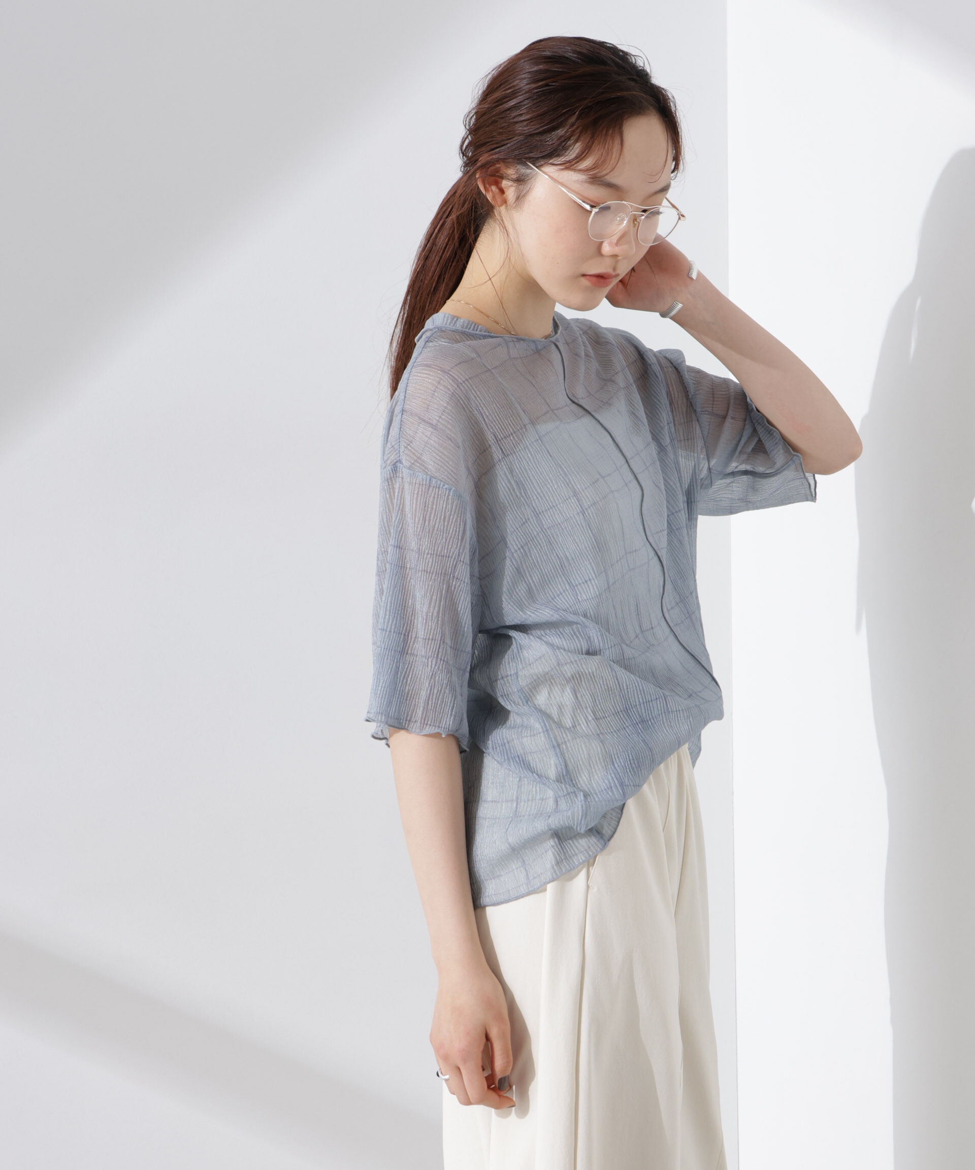 nano･universe「楊柳チェックシアーカットTシャツ」|Tシャツ・カットソー|