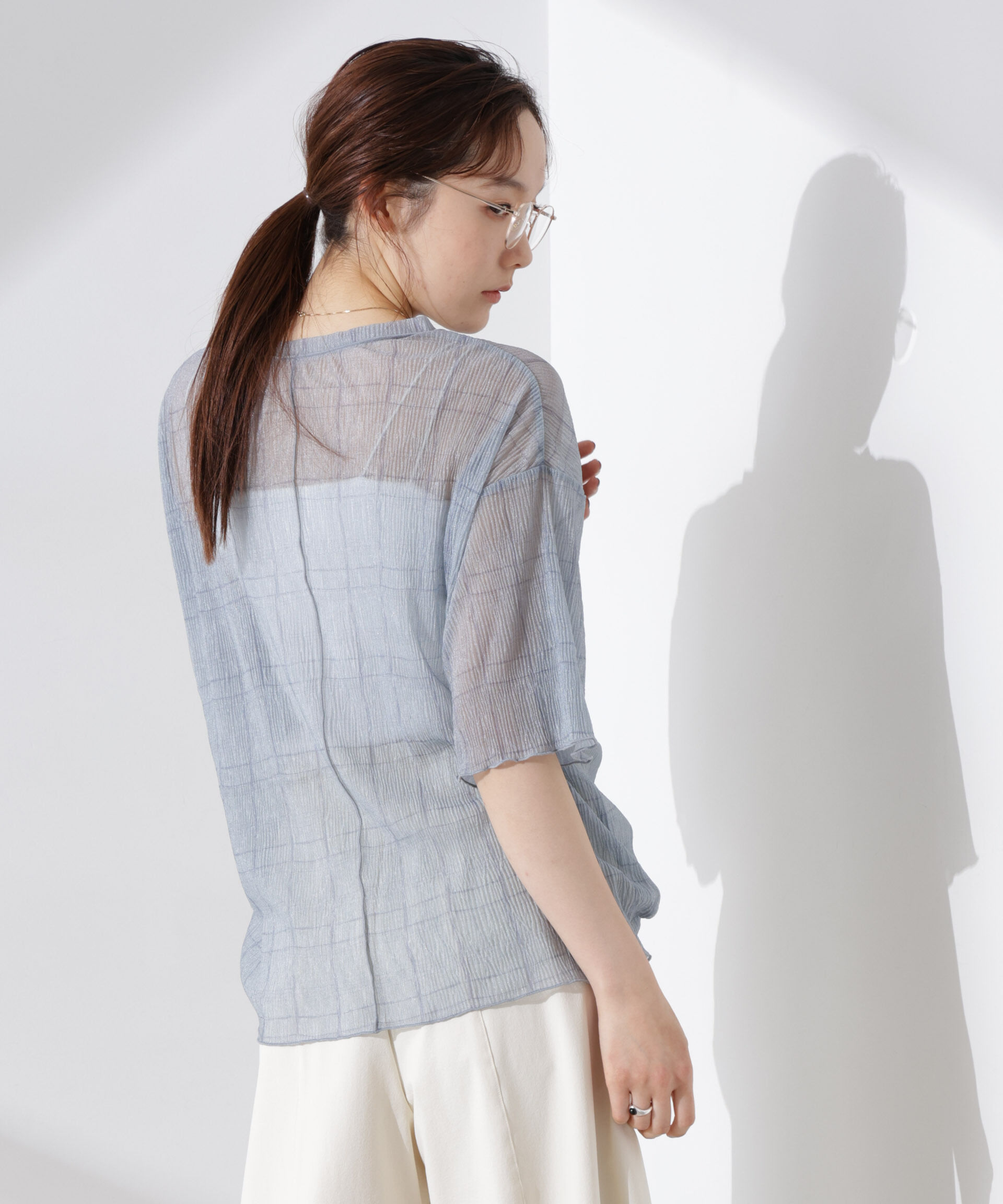 nano･universe「楊柳チェックシアーカットTシャツ」|Tシャツ・カットソー|