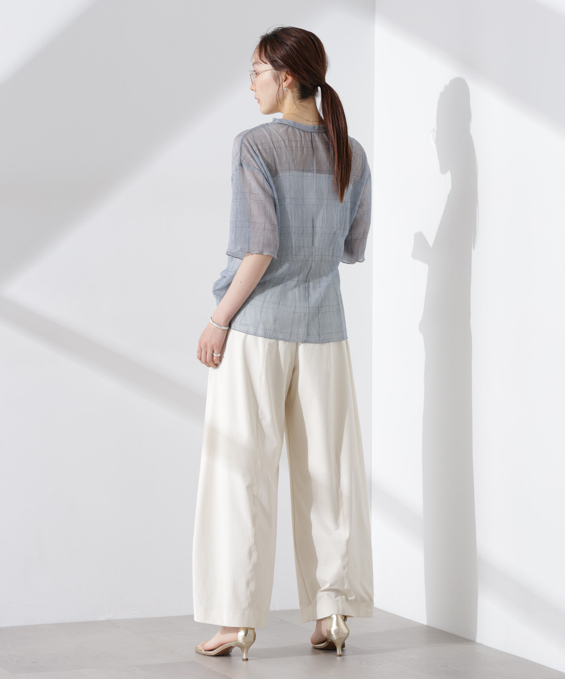 nano･universe「楊柳チェックシアーカットTシャツ」|Tシャツ・カットソー|