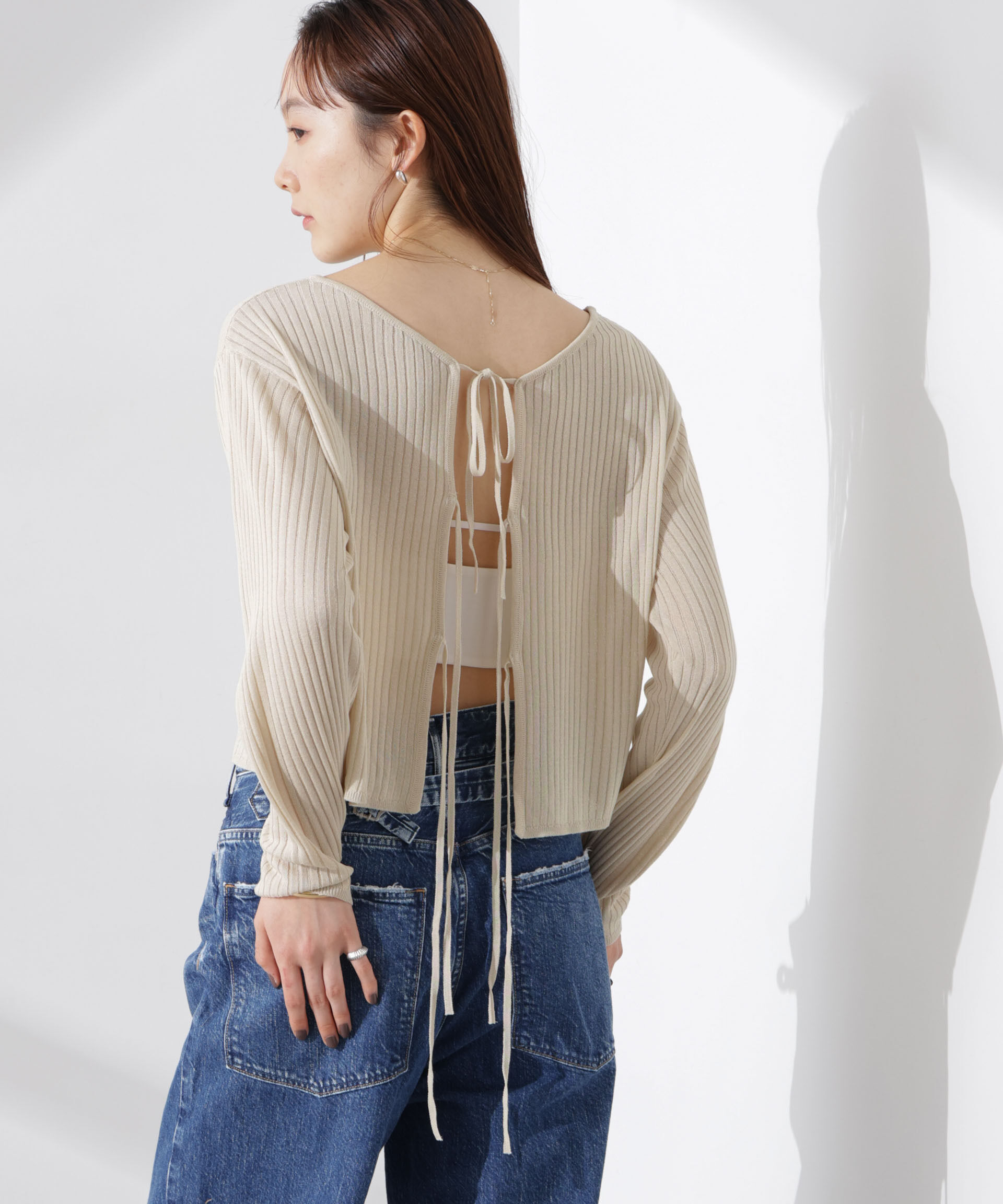nano･universe「前後2wayリボン開きカーディガン」|ニット・セーター|