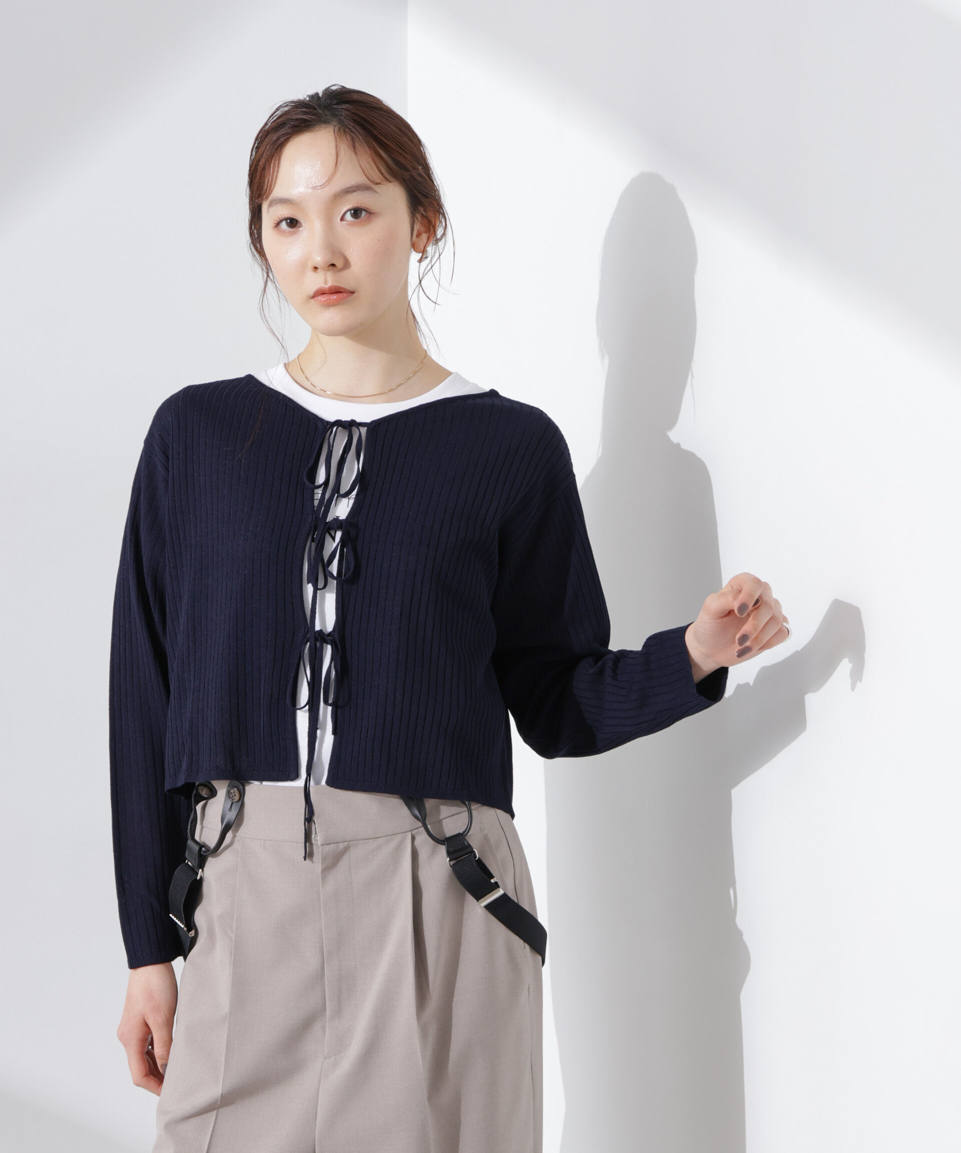 nano･universe「前後2wayリボン開きカーディガン」|ニット・セーター|