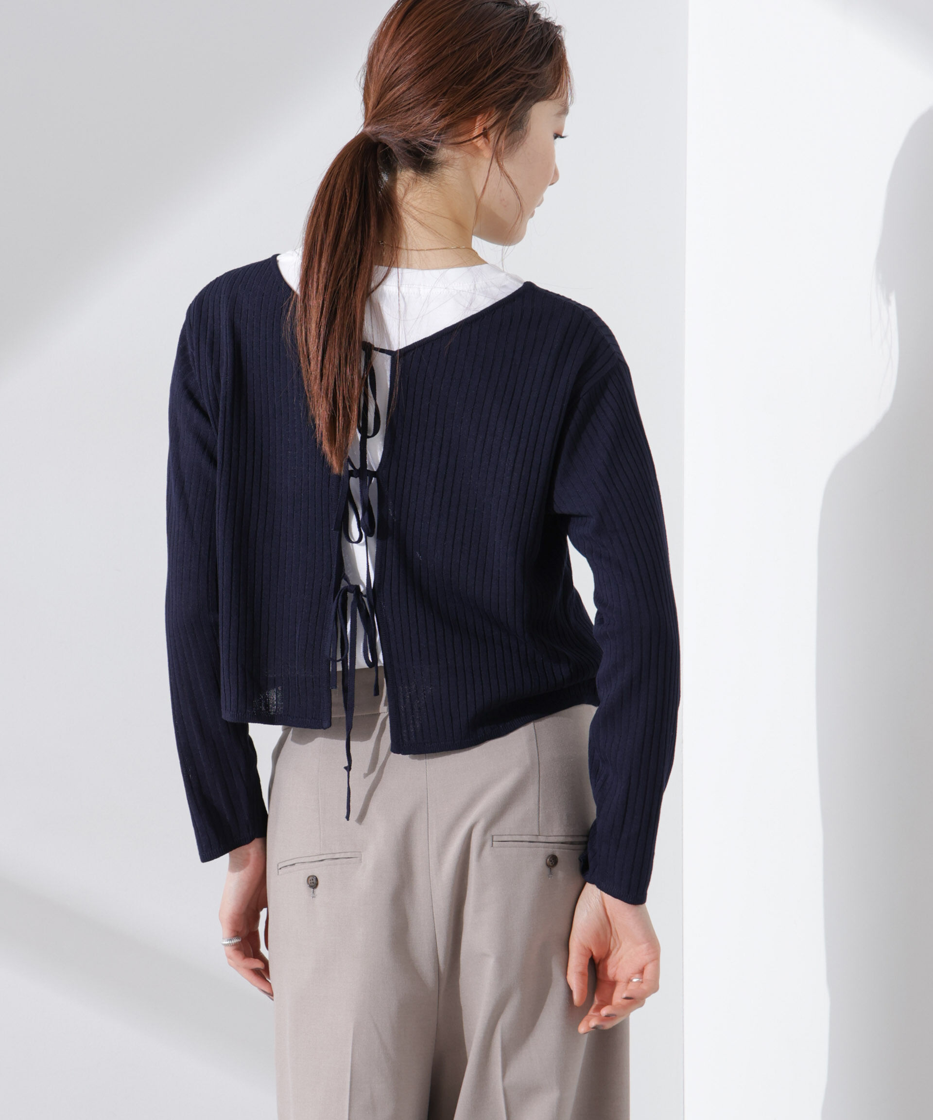nano･universe「前後2wayリボン開きカーディガン」|ニット・セーター|