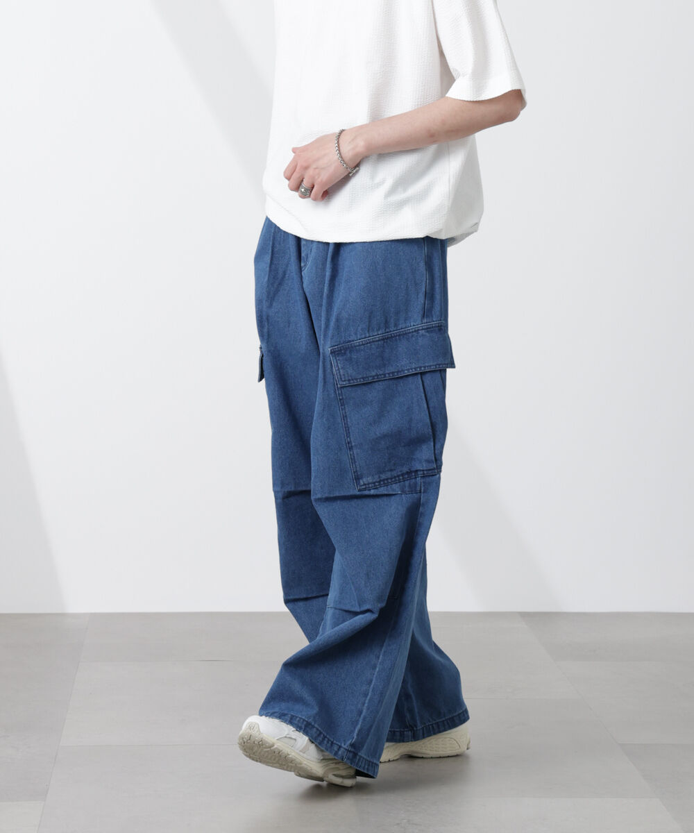 nano･universe「ビッグポケットデニムワイドカーゴパンツ」|チノ|