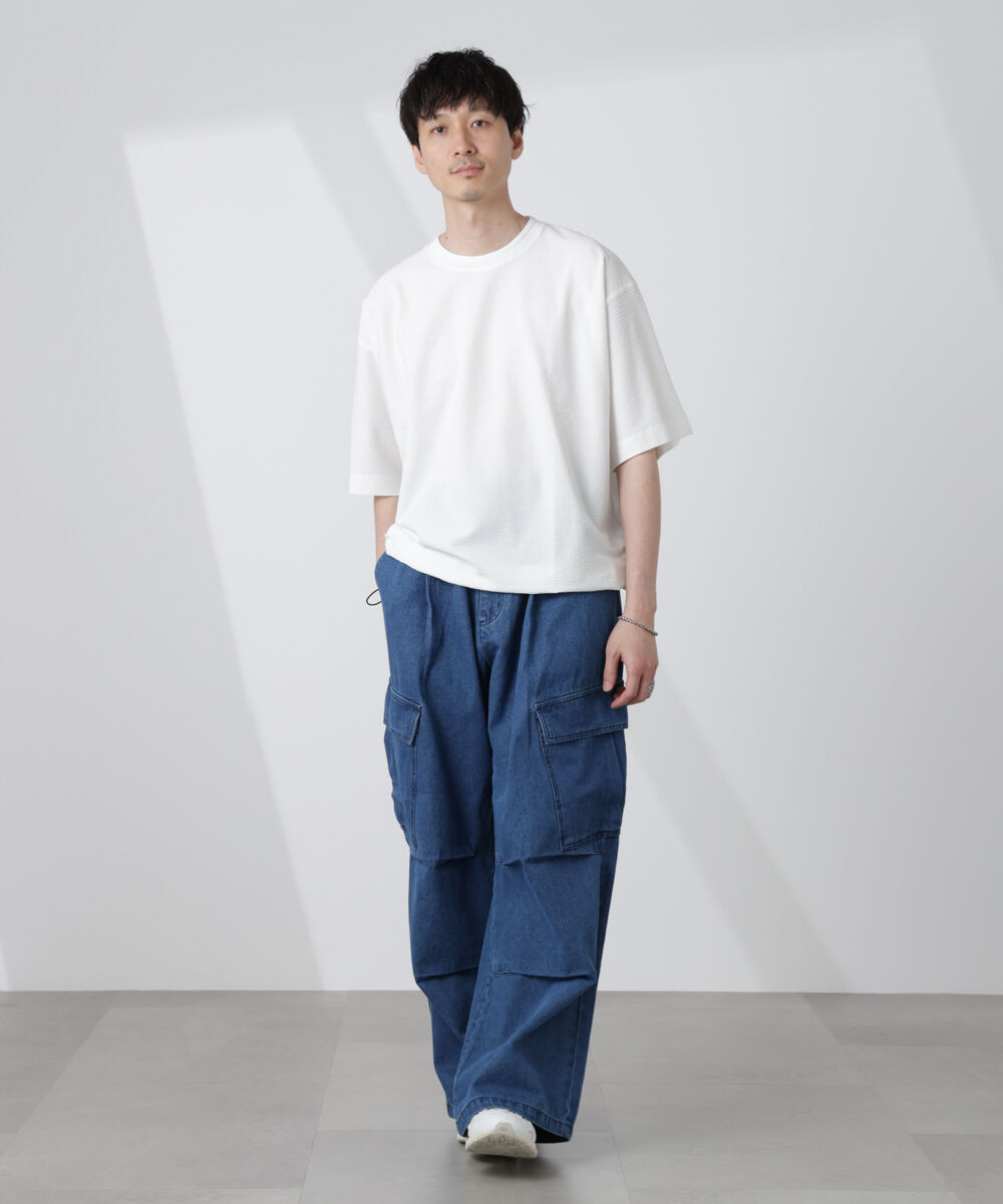 nano･universe「ビッグポケットデニムワイドカーゴパンツ」|チノ|