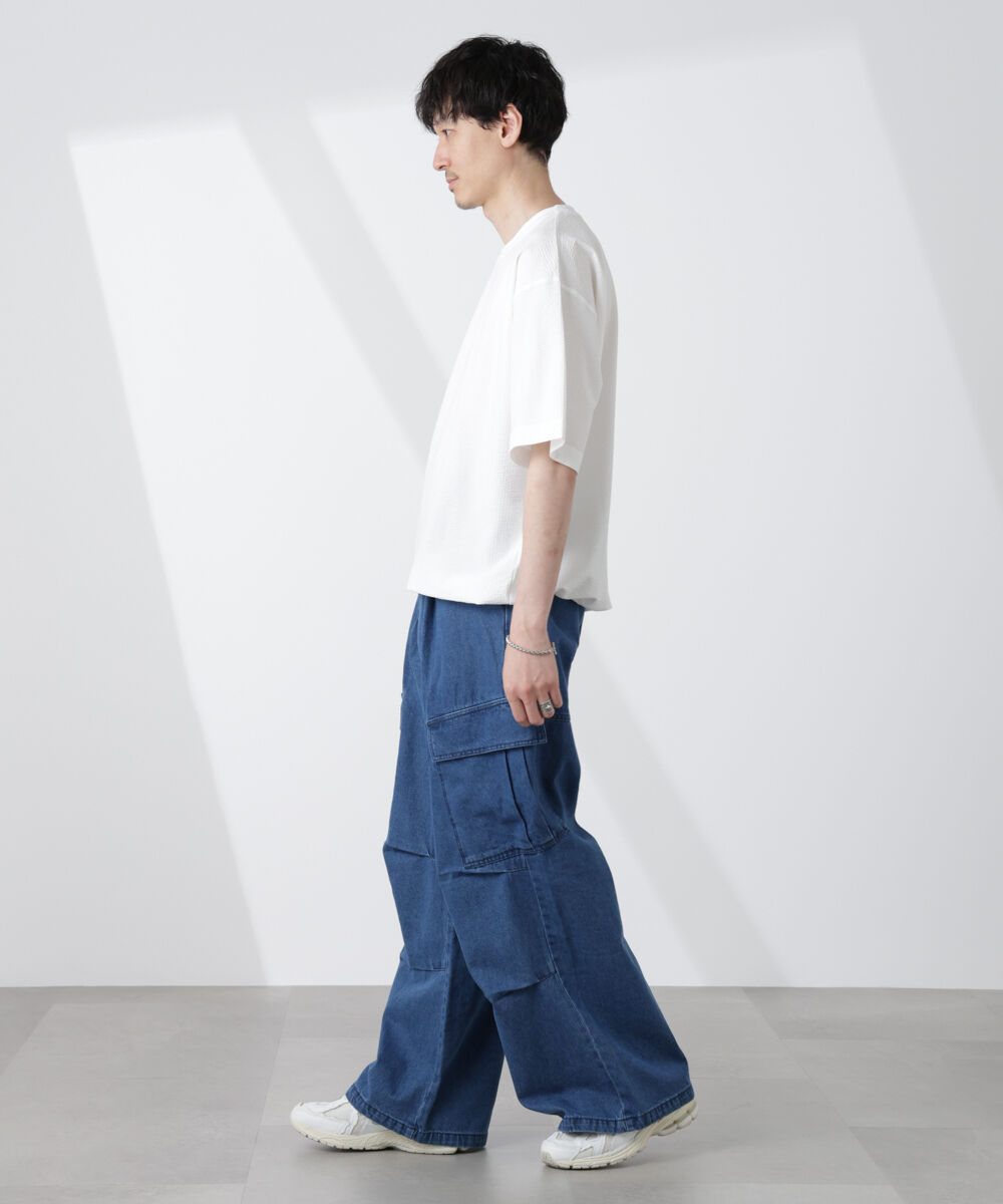 nano･universe「ビッグポケットデニムワイドカーゴパンツ」|チノ|