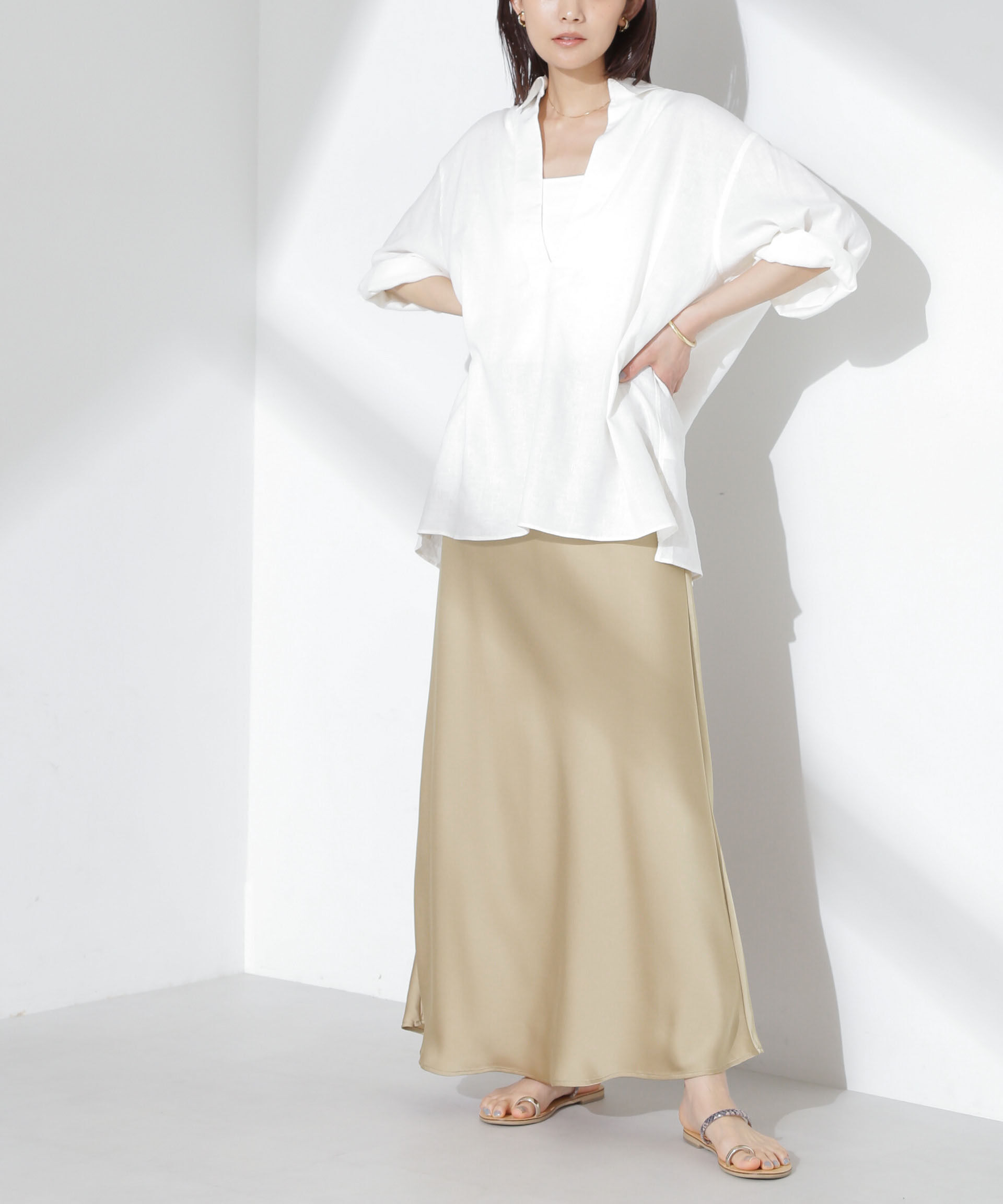 nano･universe「サテンフレアスカート」|スカート|