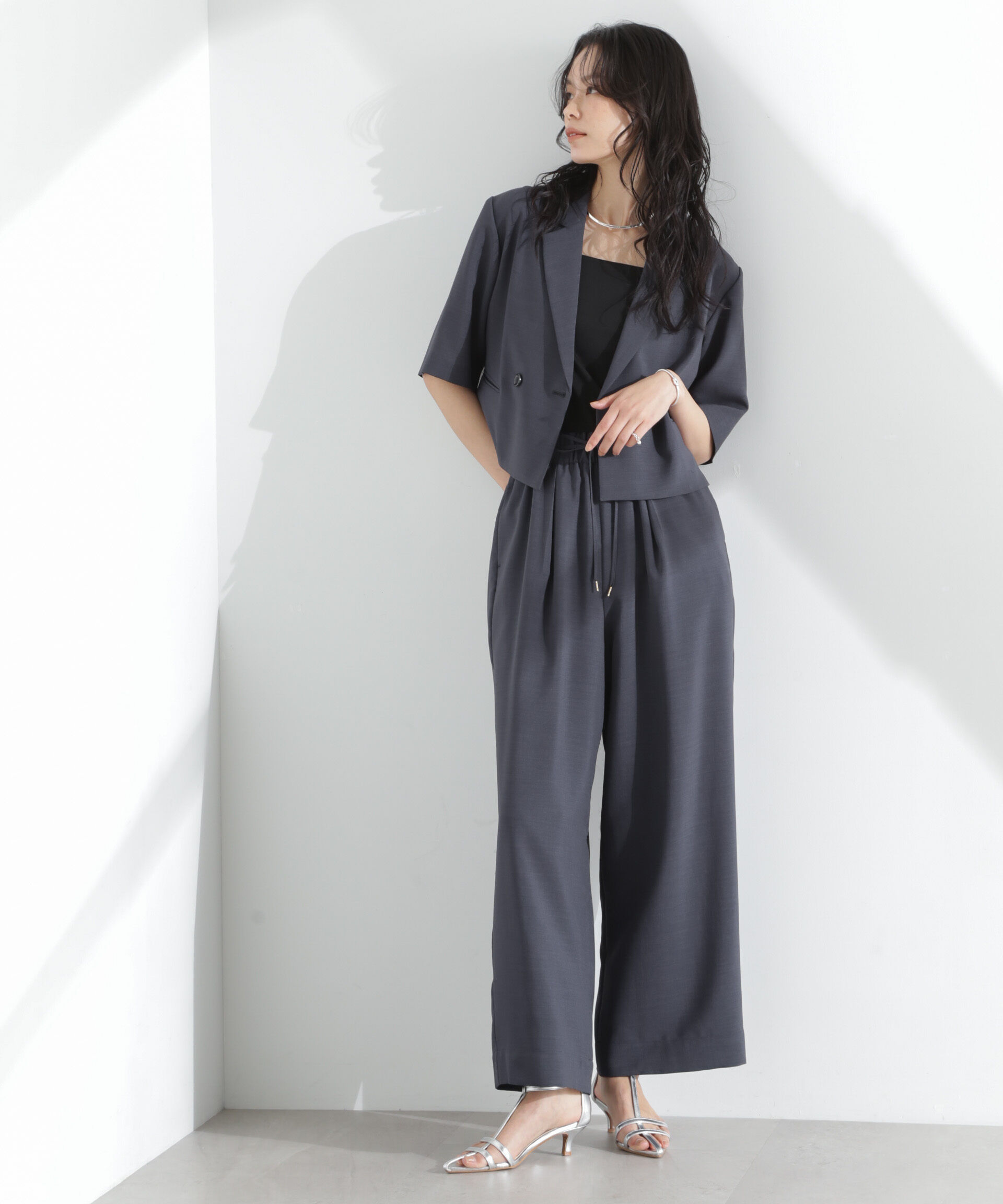 nano･universe「メランジドライ イージーワイドパンツ(セットアップ可)」|チノ|