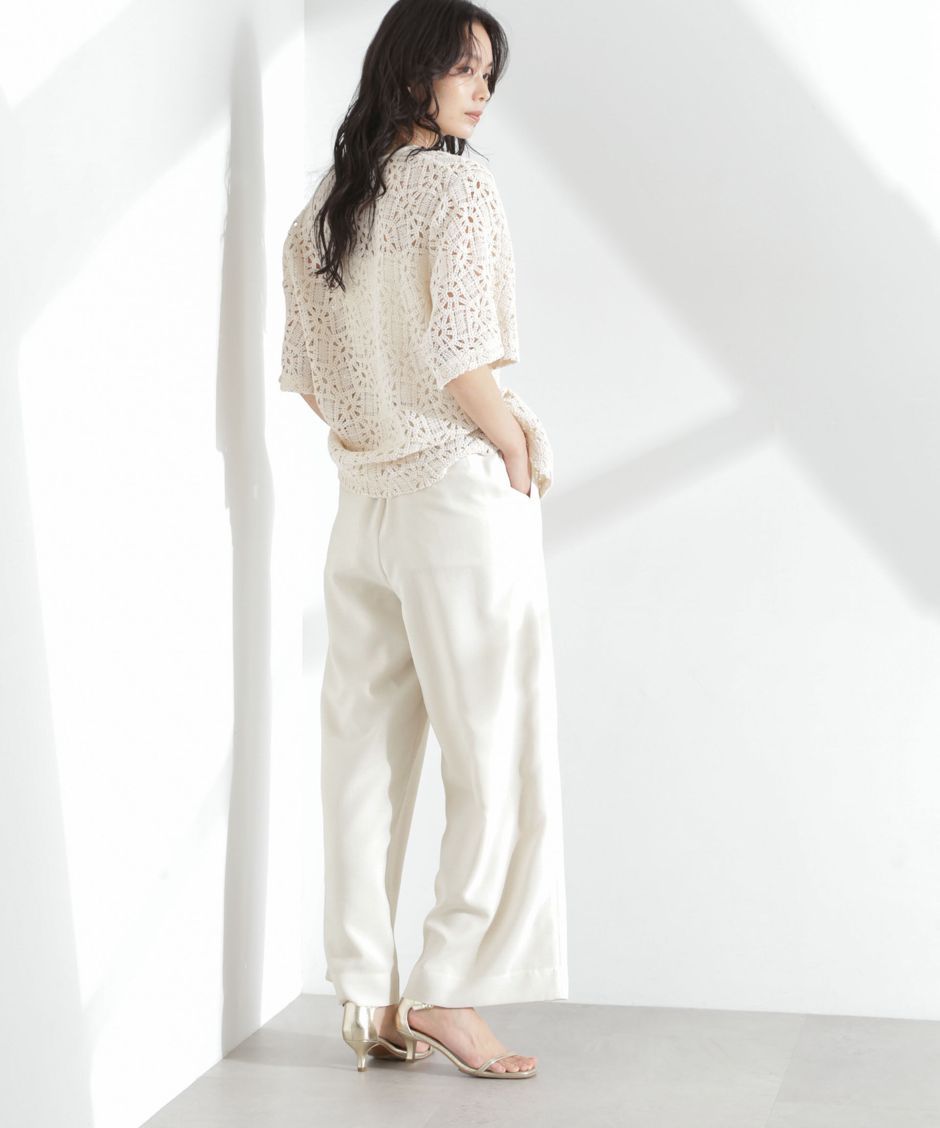 nano･universe「メランジドライ イージーワイドパンツ(セットアップ可)」|チノ|