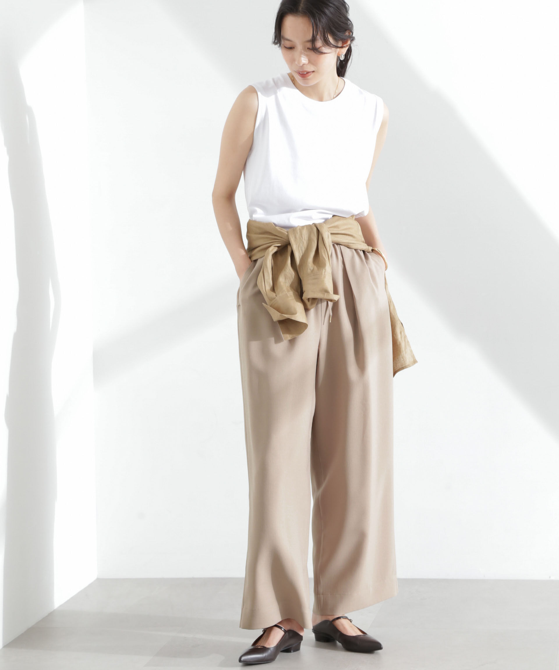 nano･universe「メランジドライ イージーワイドパンツ(セットアップ可)」|チノ|