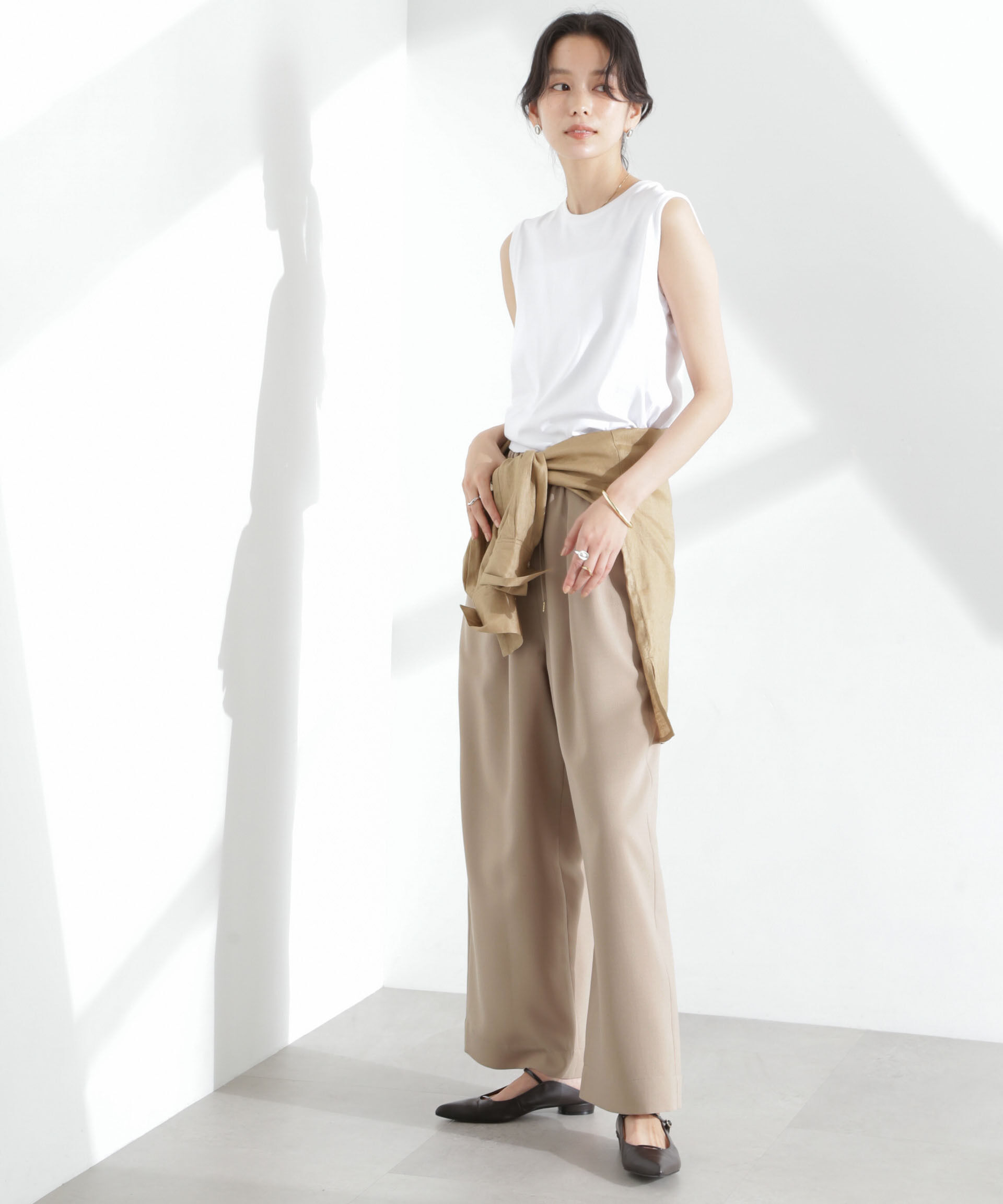 nano･universe「メランジドライ イージーワイドパンツ(セットアップ可)」|チノ|