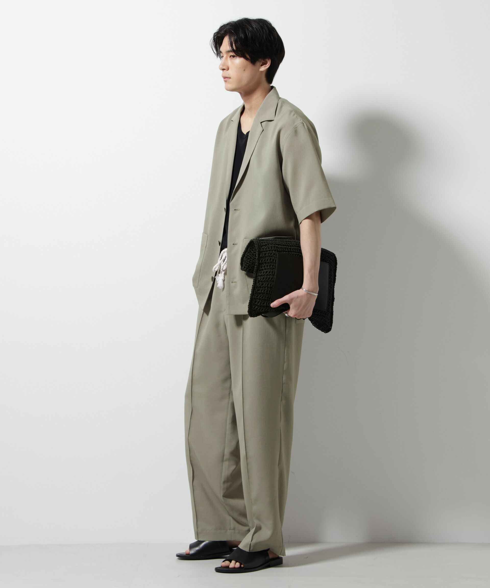 nano･universe「メランジドライイージーテーパードパンツ（セットアップ可）」|チノ|