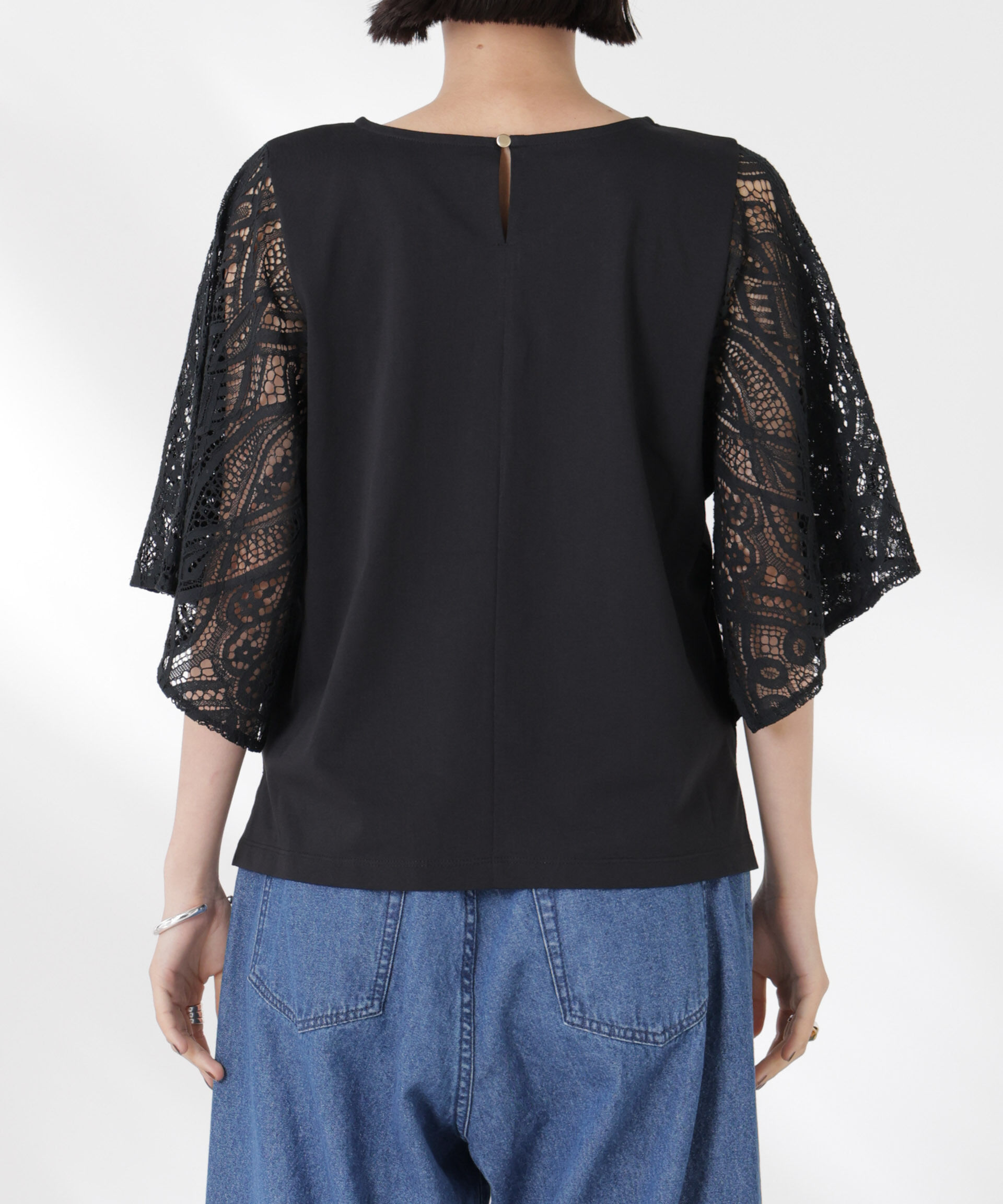 nano･universe「レーススクエアスリーブカットトップス」|Tシャツ・カットソー|