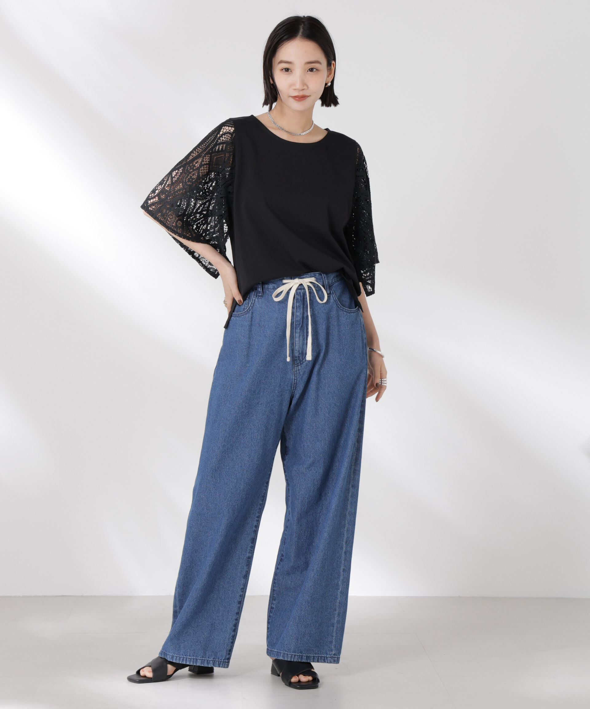 nano･universe「レーススクエアスリーブカットトップス」|Tシャツ・カットソー|