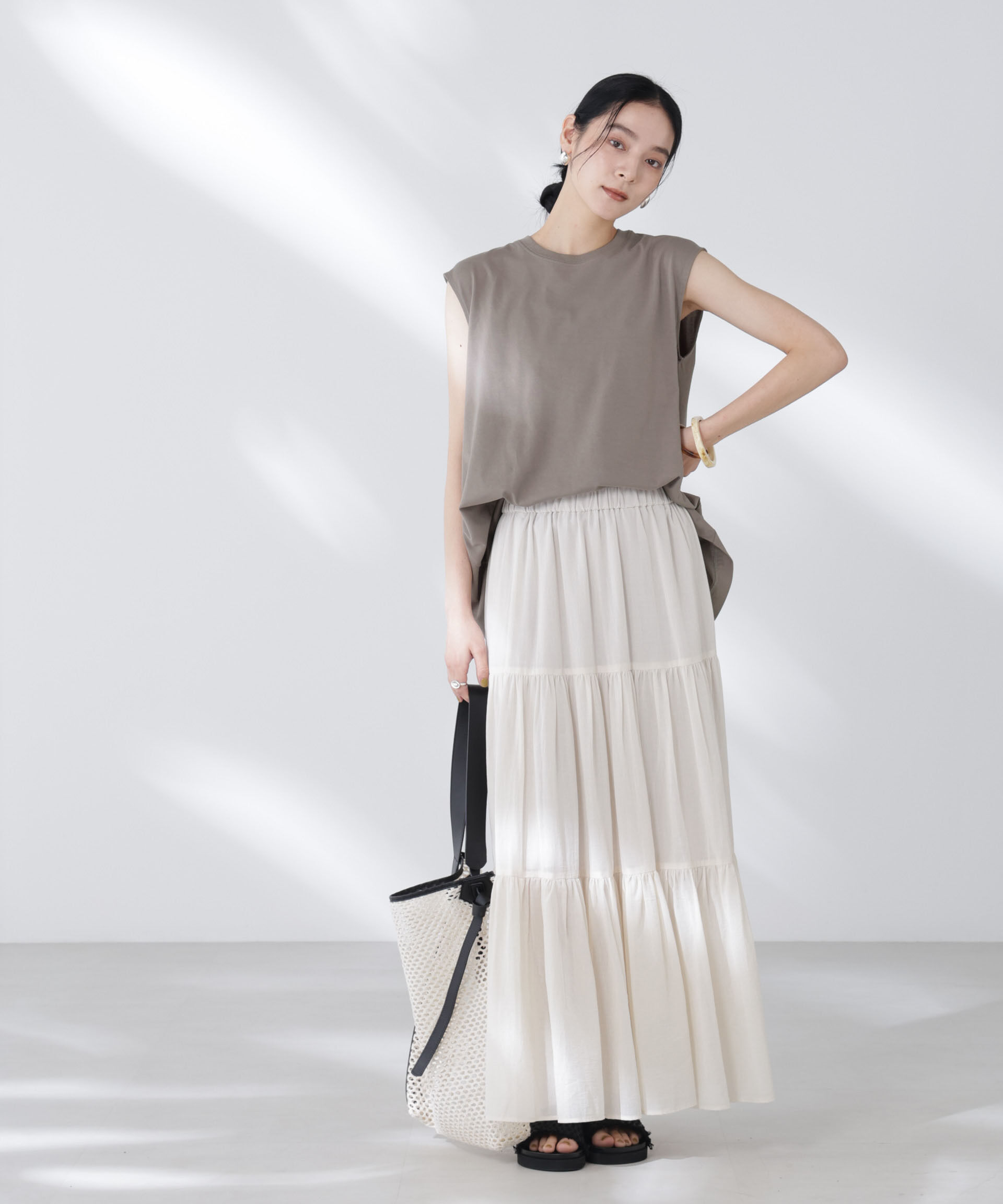 nano･universe「NANOFINE強撚コットンノースリーブトップス」|Tシャツ・カットソー|