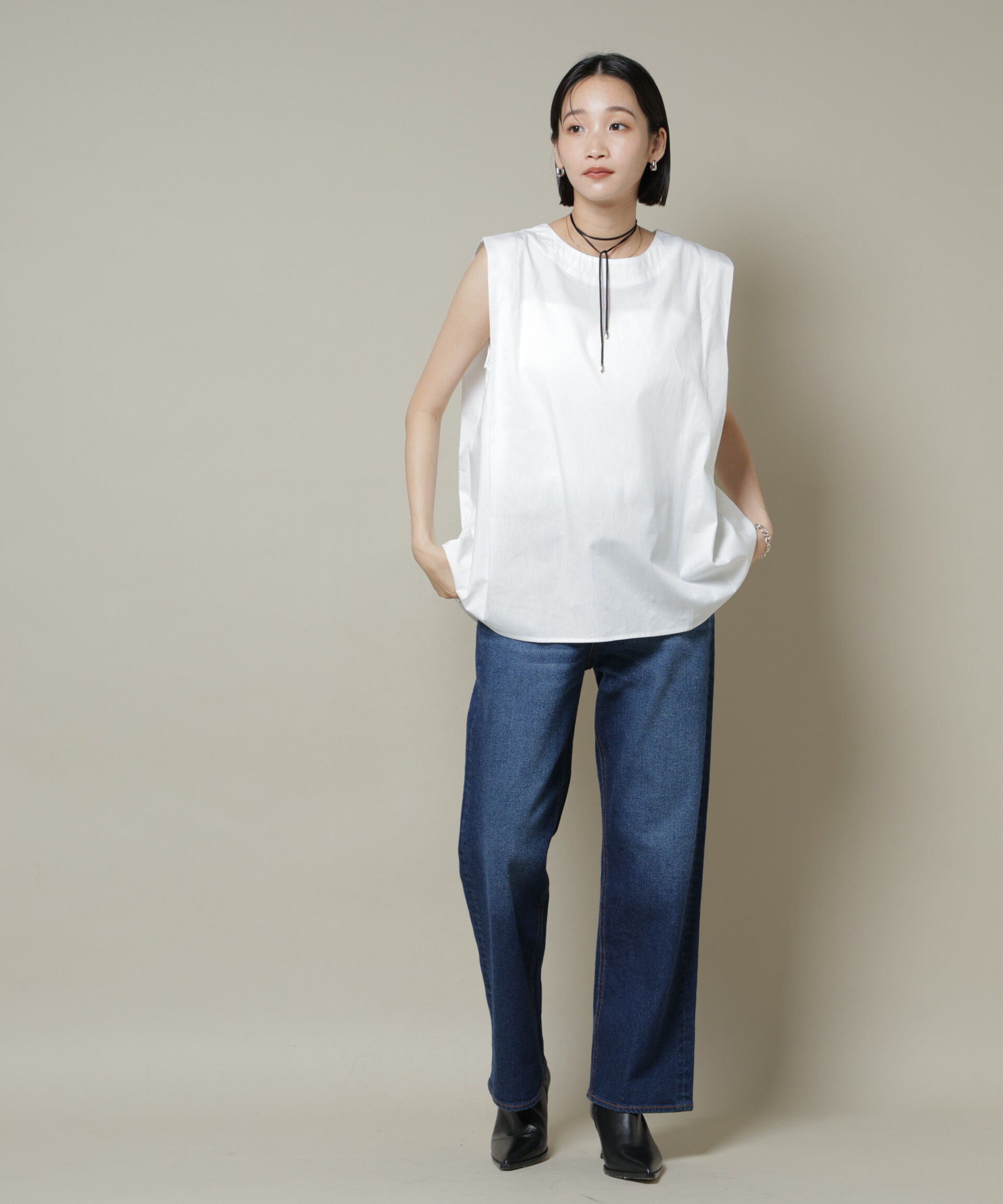 nano･universe「前後2wayブロードボタンデザインノースリーブブラウス」|シャツ・ブラウス|