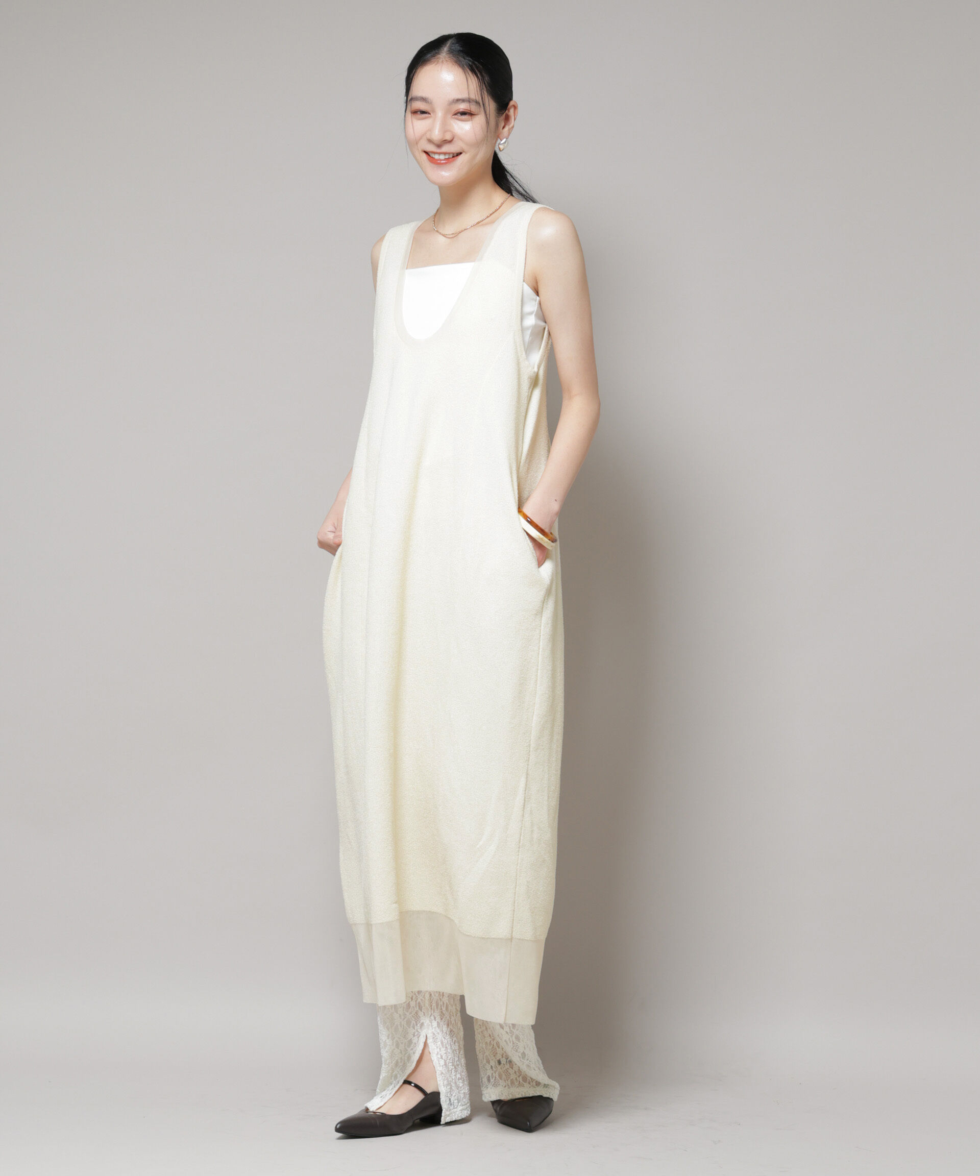 nano･universe「モール接結Uネックフォルムワンピース」|ワンピース|