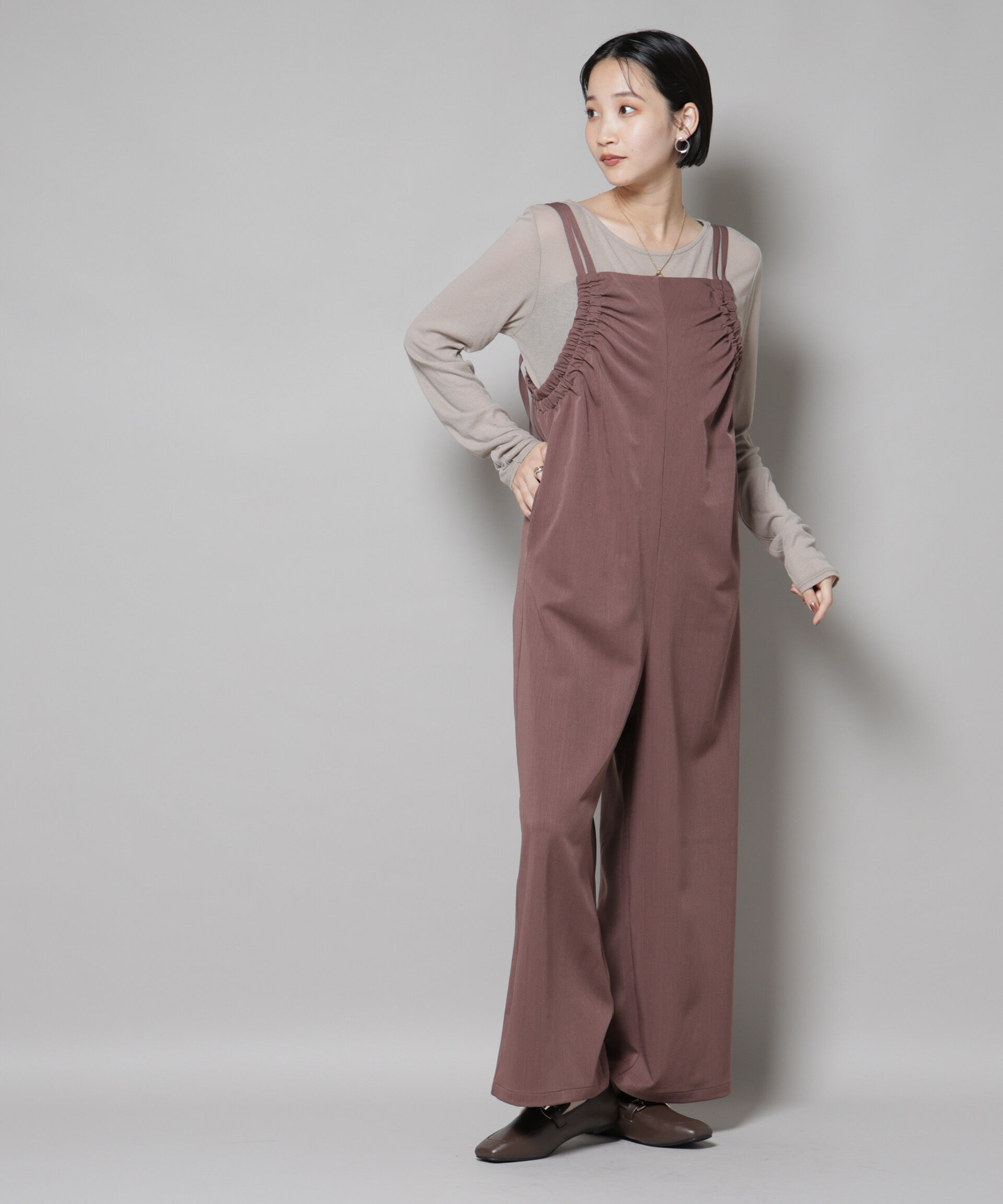 nano･universe「ギャザーデザインサロペットパンツ」|ワンピース|