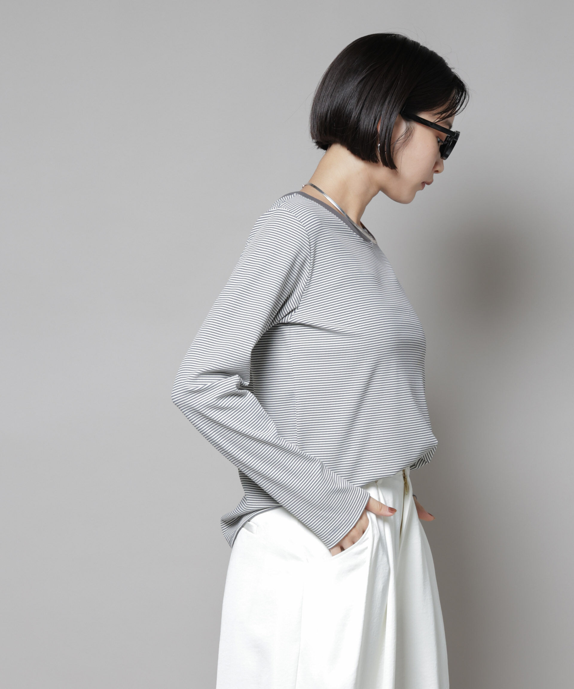 nano･universe「ミジンボーダーロングスリーブTシャツ」|Tシャツ・カットソー|