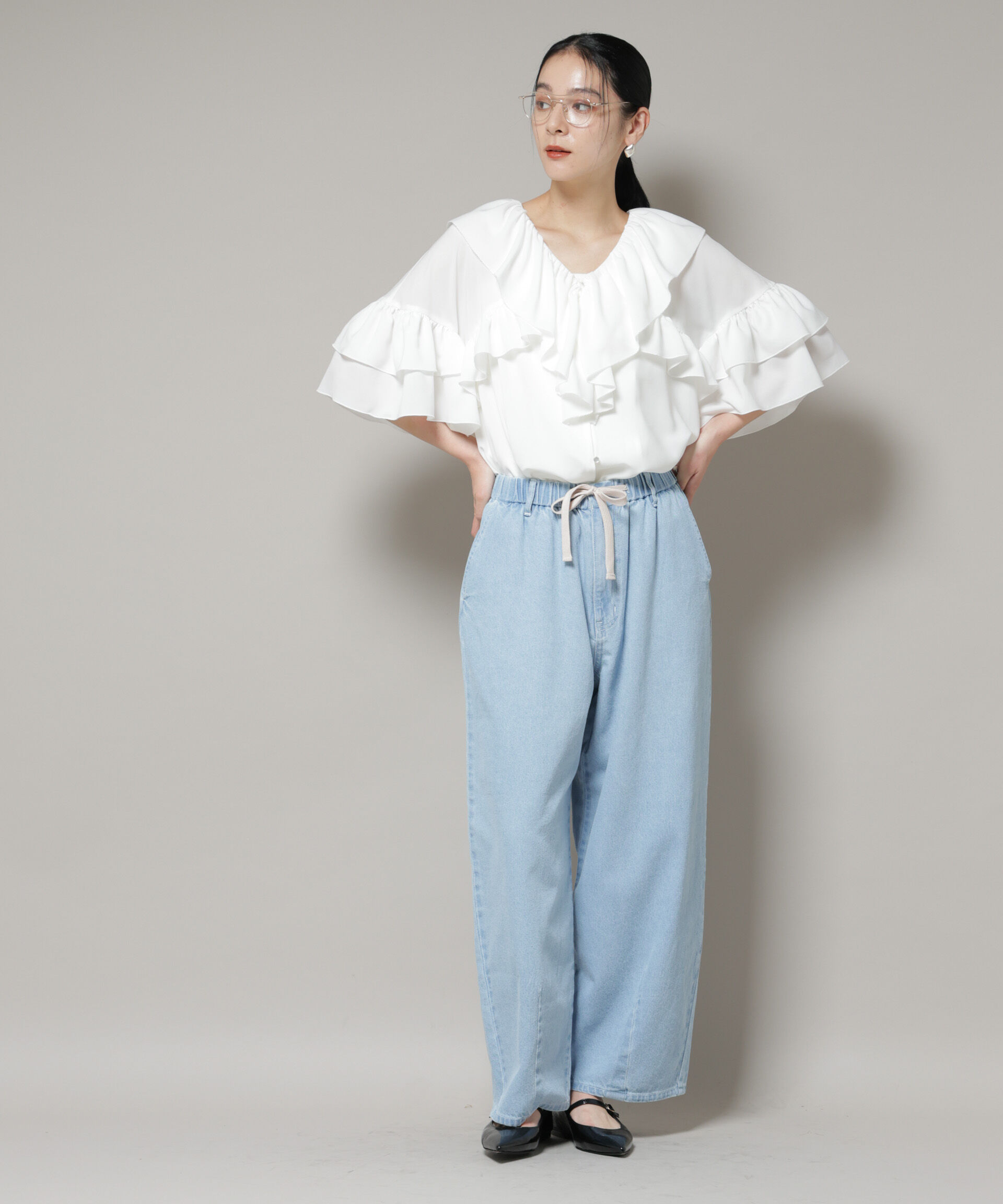 nano･universe「ドロストデニムパンツ(セットアップ可)」|チノ|