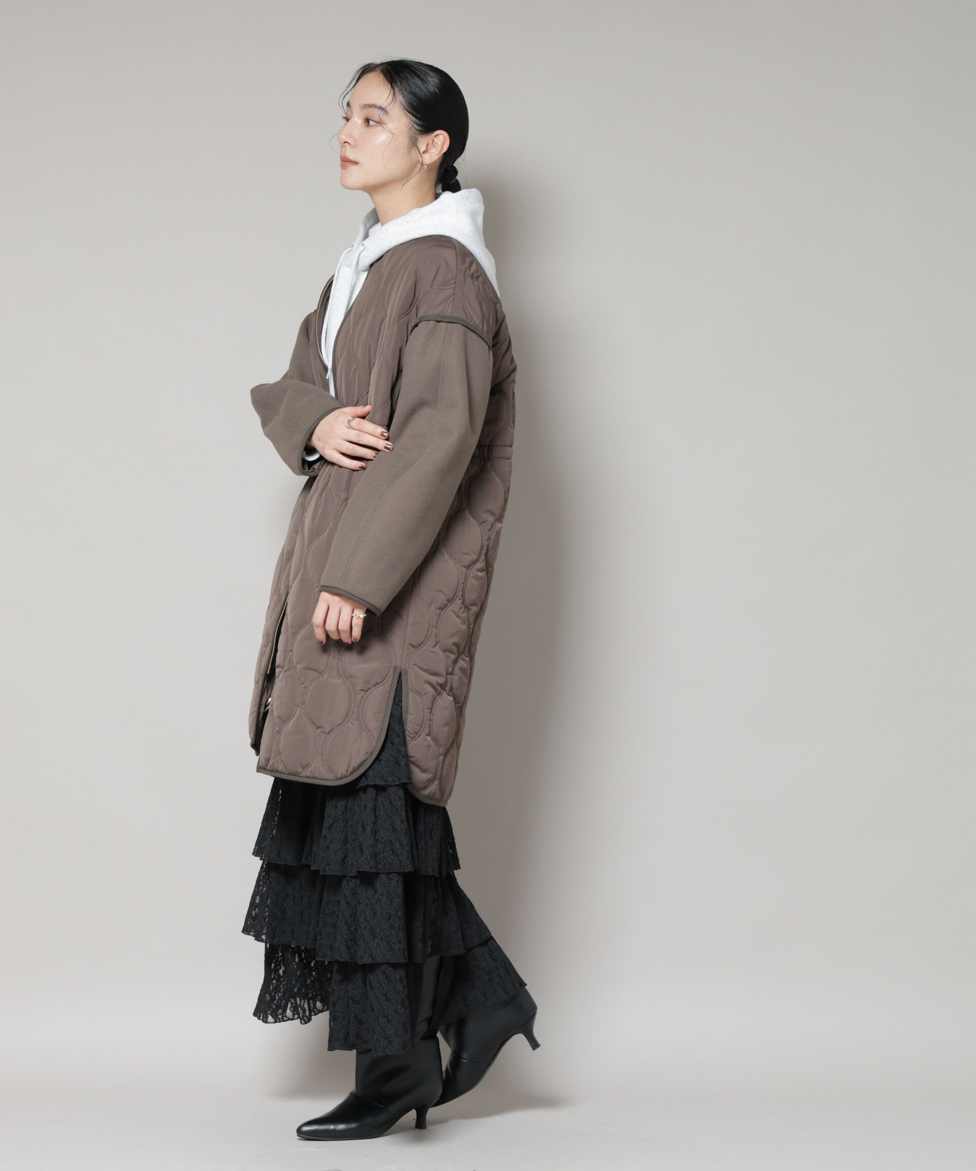 nano･universe「異素材コンビキルティングノーカラーコート」|その他|