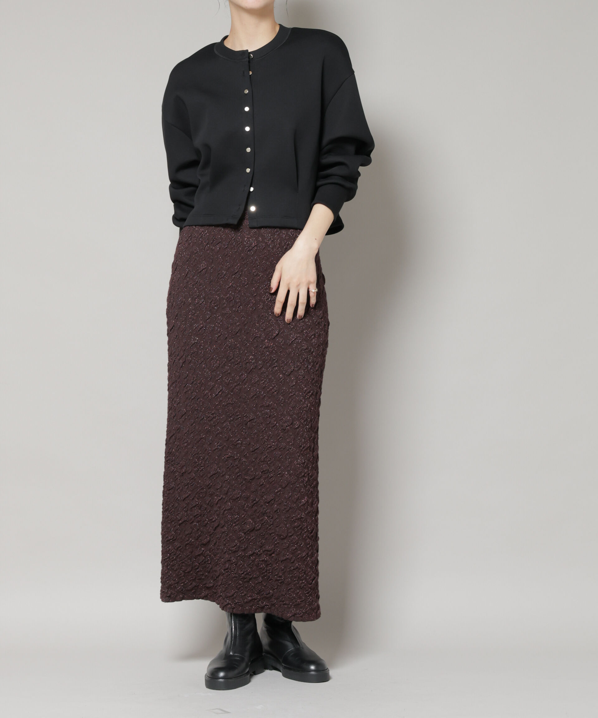 nano･universe「ラメジャガードニットタイトスカート」|スカート|ブラウン
