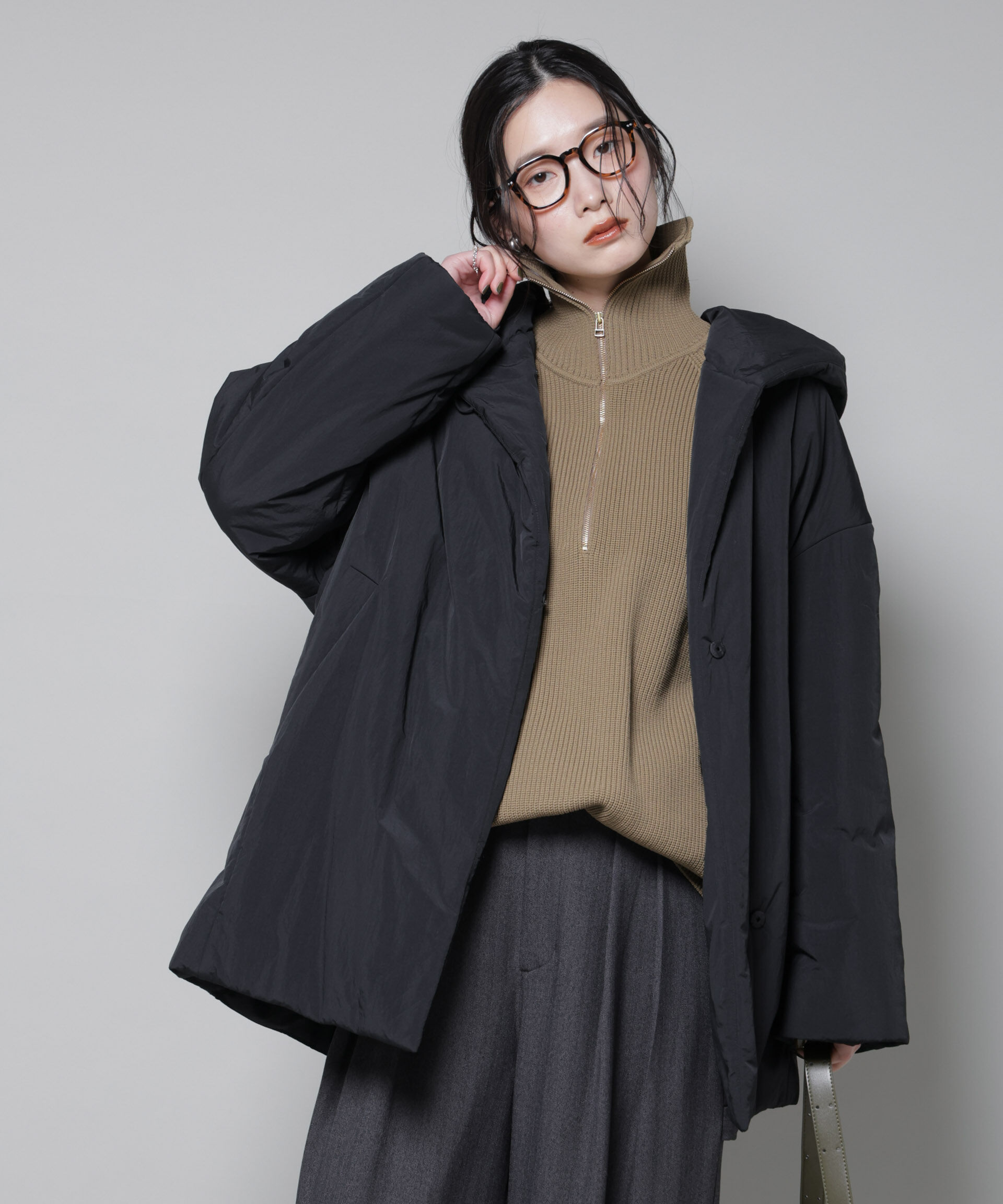 nano･universe「ETHERMALOFT(R)AEROGEL 中綿フードコクーンコート」|その他|ブラック