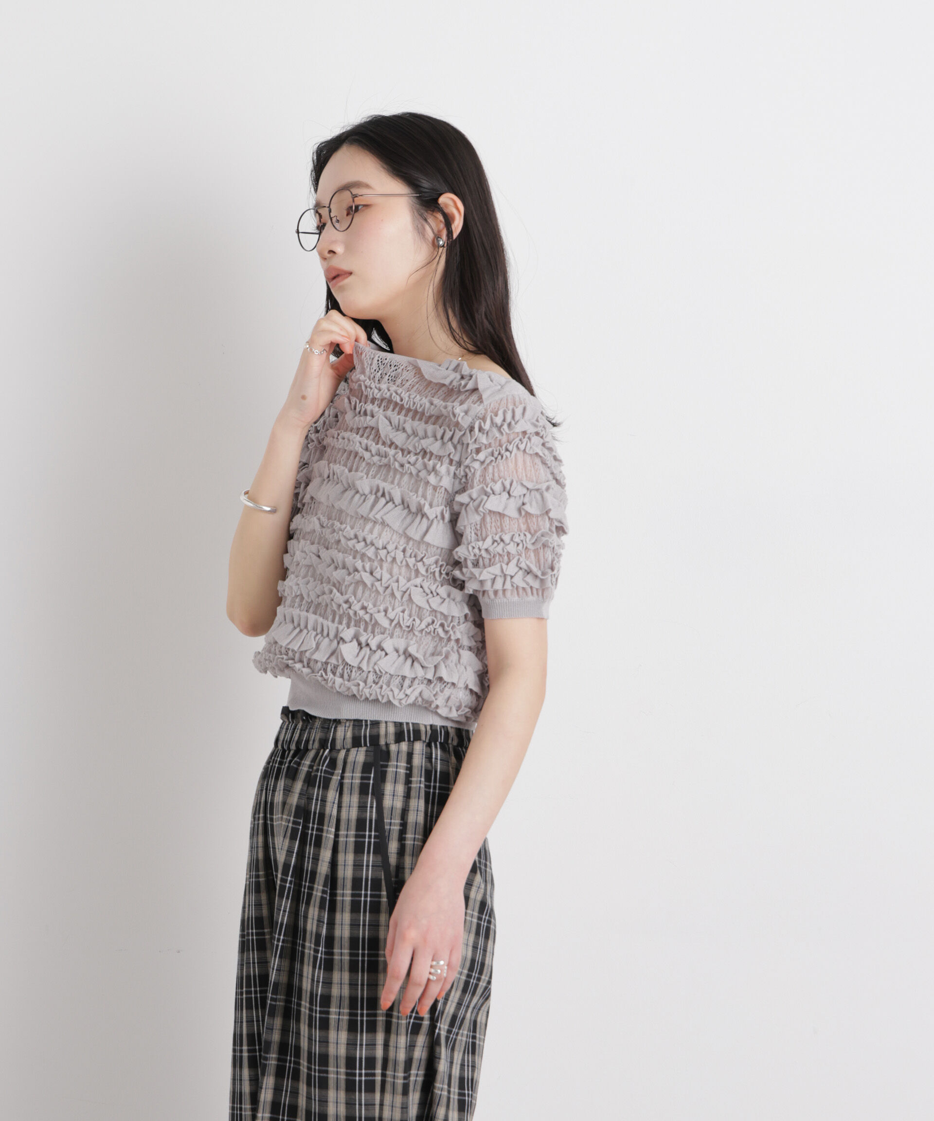 nano･universe「フリルシャーリングコンパクトニット」|ニット・セーター|