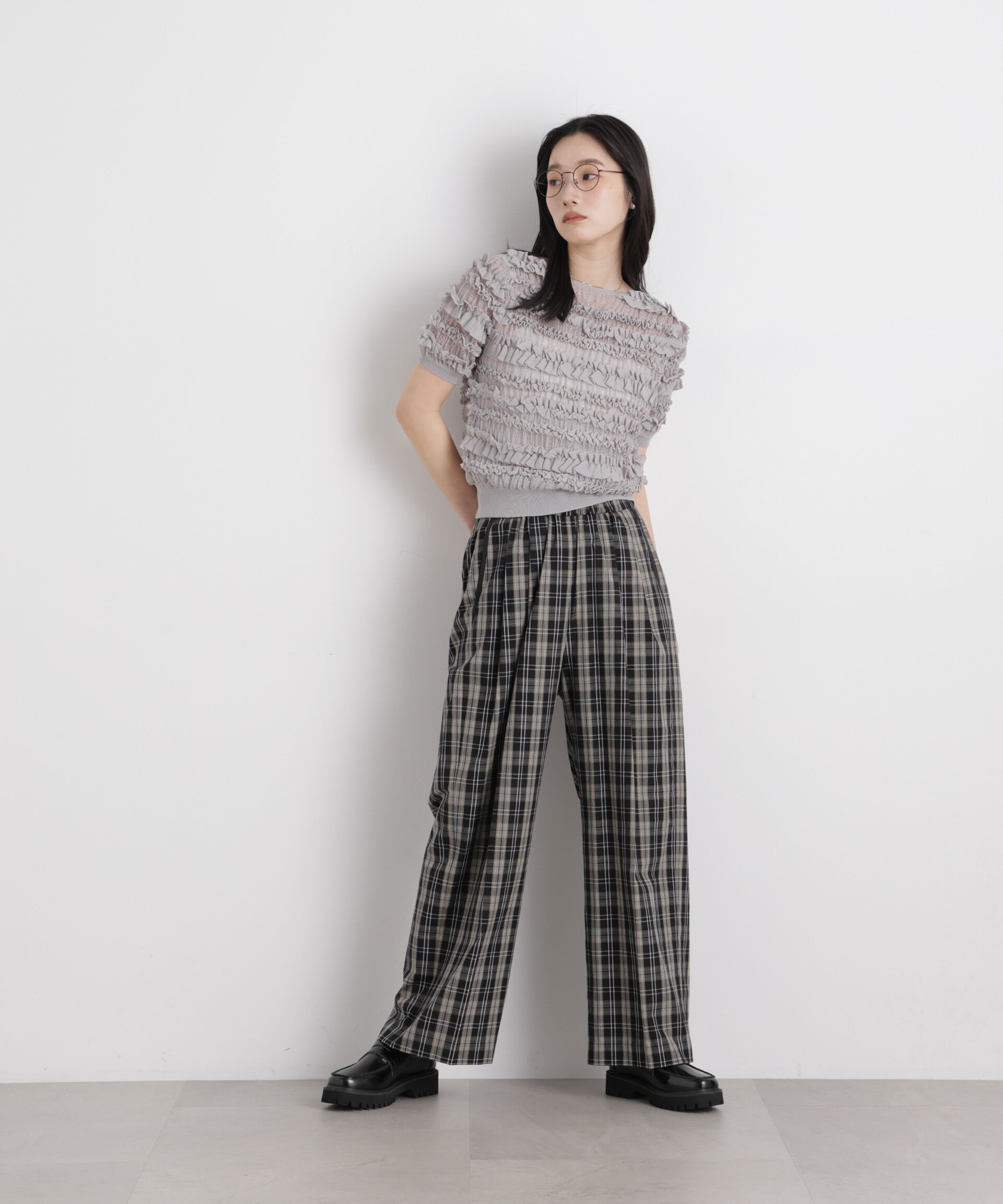 nano･universe「フリルシャーリングコンパクトニット」|ニット・セーター|