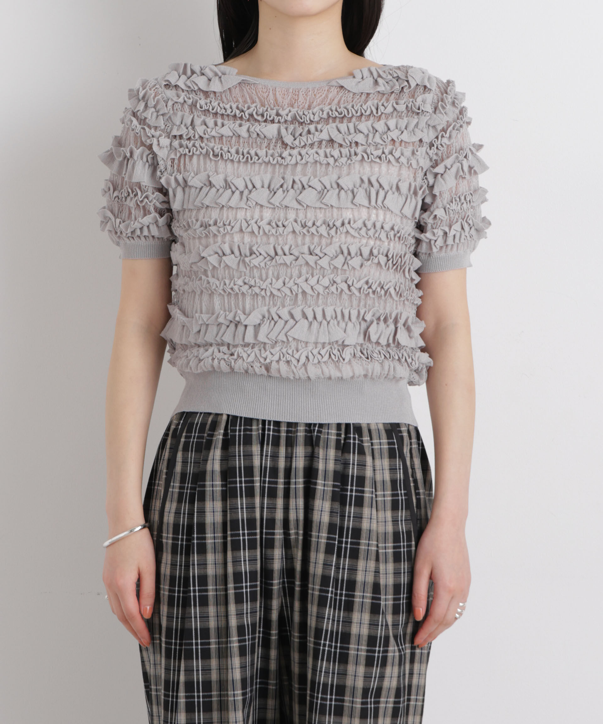 nano･universe「フリルシャーリングコンパクトニット」|ニット・セーター|