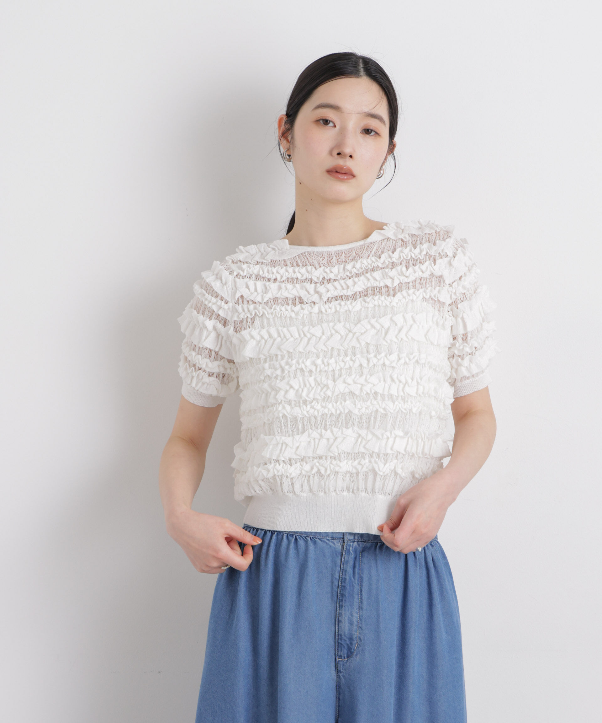 nano･universe「フリルシャーリングコンパクトニット」|ニット・セーター|