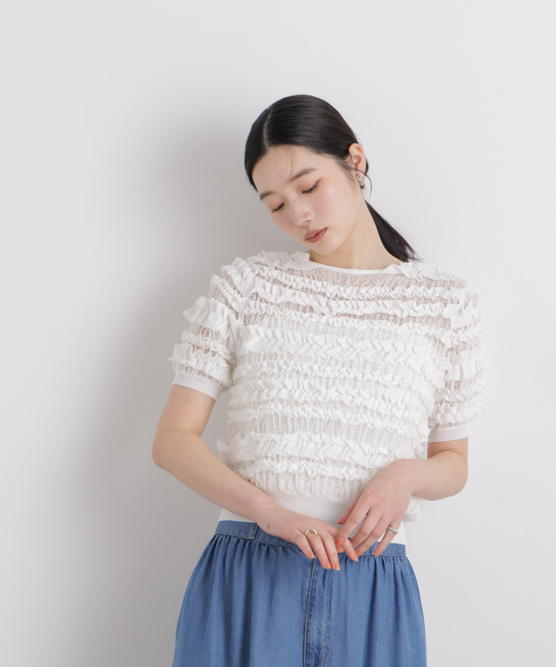 nano･universe「フリルシャーリングコンパクトニット」|ニット・セーター|