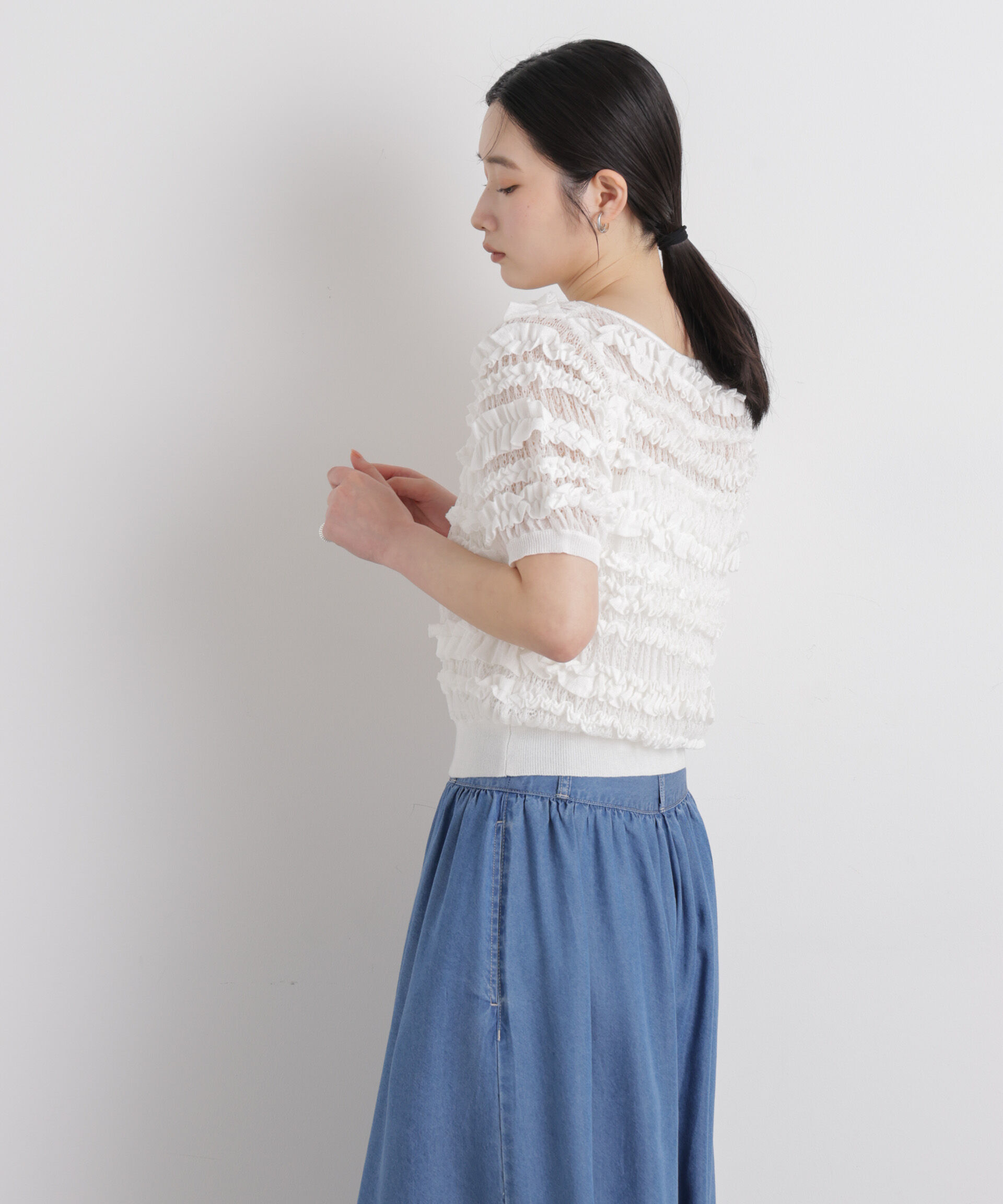 nano･universe「フリルシャーリングコンパクトニット」|ニット・セーター|