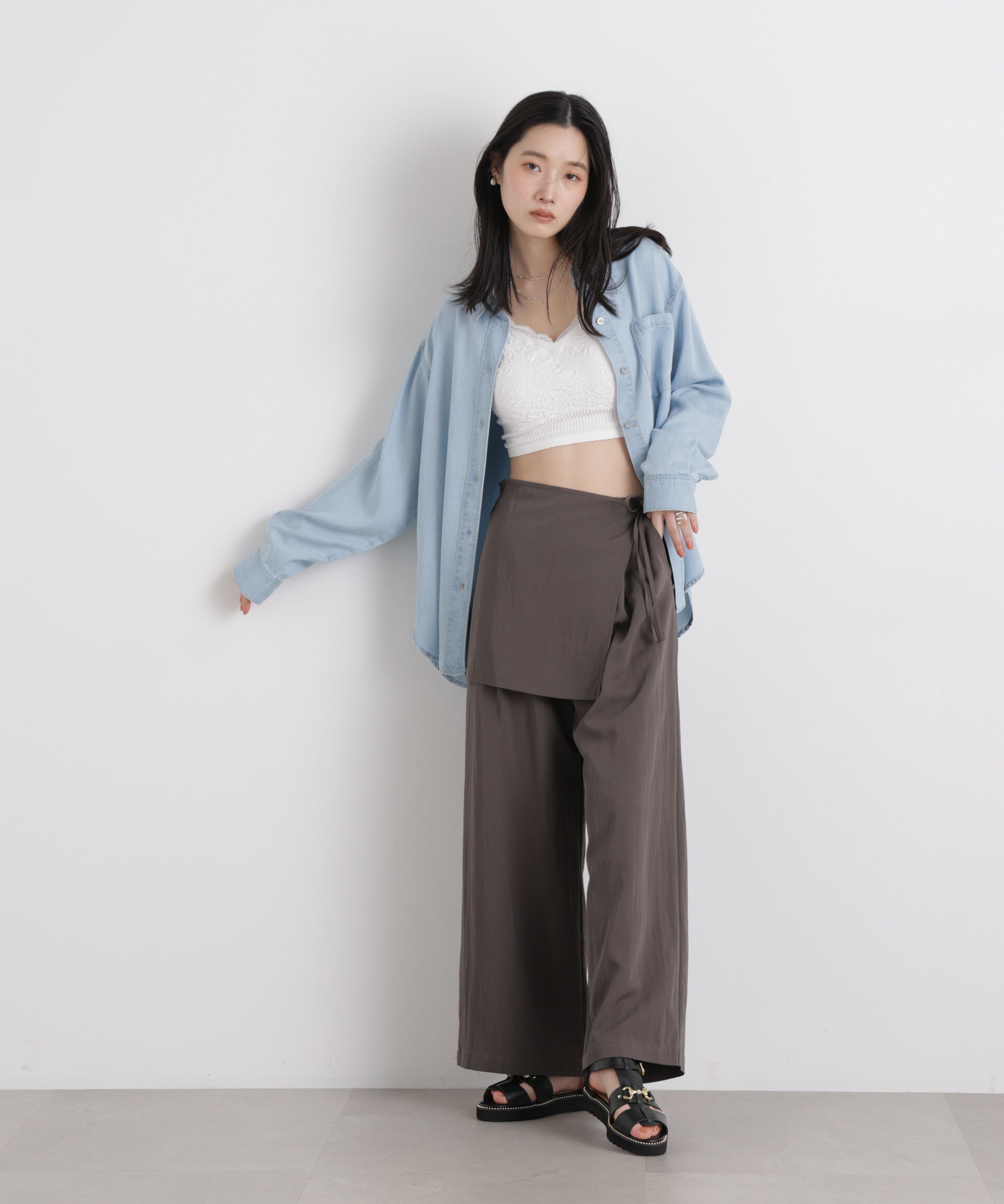 nano･universe「レースジャガードカップ取り外しクロップドキャミソール」|キャミソール|