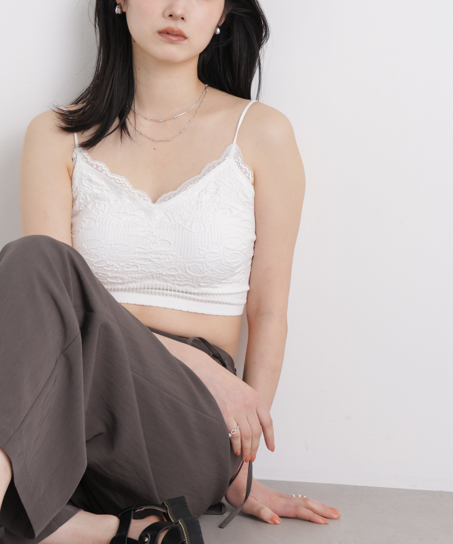 nano･universe「レースジャガードカップ取り外しクロップドキャミソール」|キャミソール|
