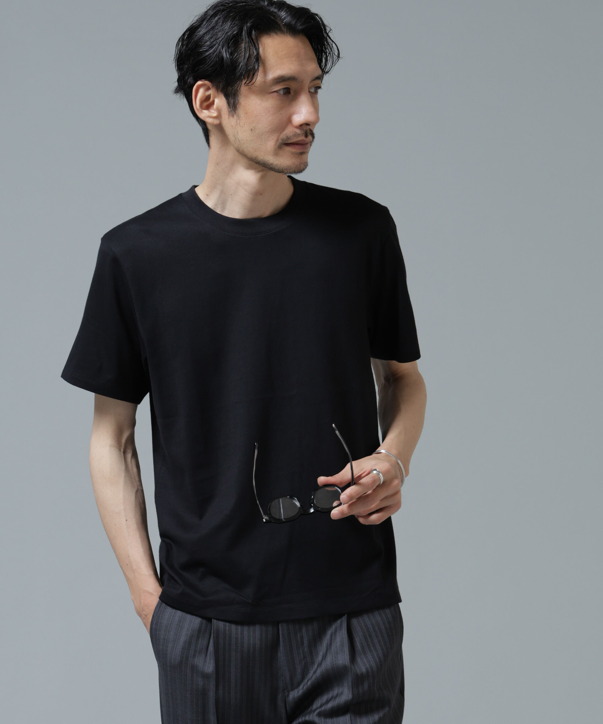 nano･universe「Anti Soaked(R) 汗染み防止 ミドルウェイト 7.1oz レギュラーシルエットTシャツ」|Tシャツ・カットソー|ブラック