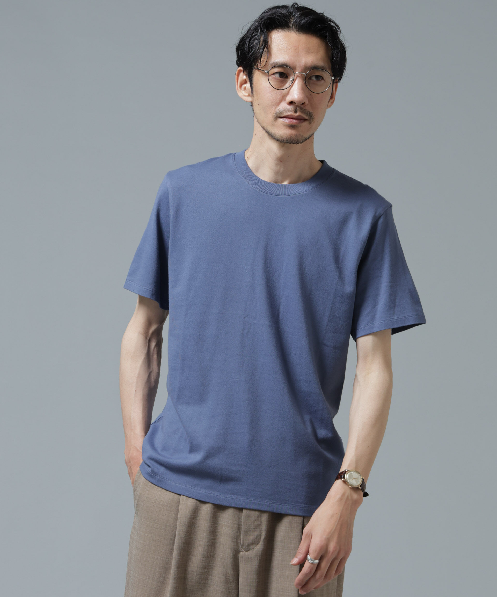 nano･universe「Anti Soaked(R) 汗染み防止 ミドルウェイト 7.1oz レギュラーシルエットTシャツ」|Tシャツ・カットソー|ブルー