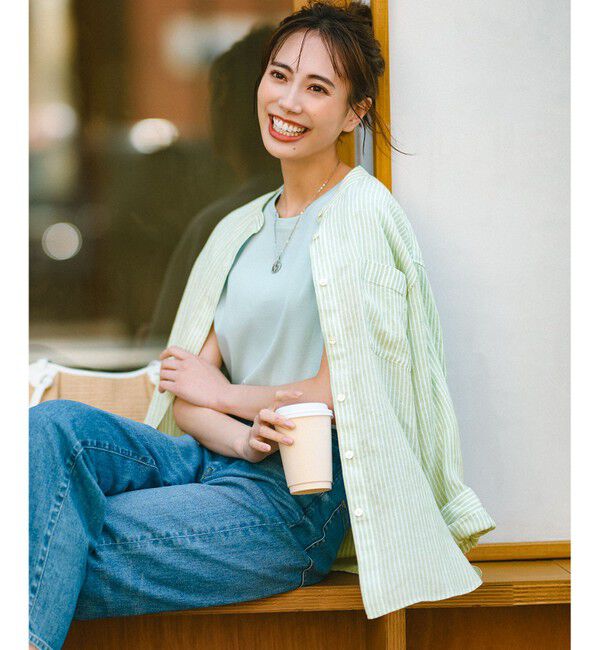 23区「【洗える】LIBECO バンドカラー シャツ」|シャツ・ブラウス|ﾒﾛﾝｽﾄﾗ