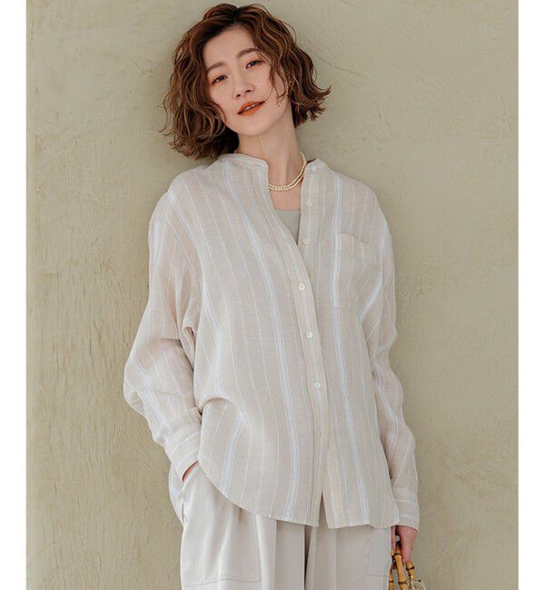 23区「【洗える】LIBECO バンドカラー シャツ」|シャツ・ブラウス|ﾍﾞｰｼﾞｭ&times;
